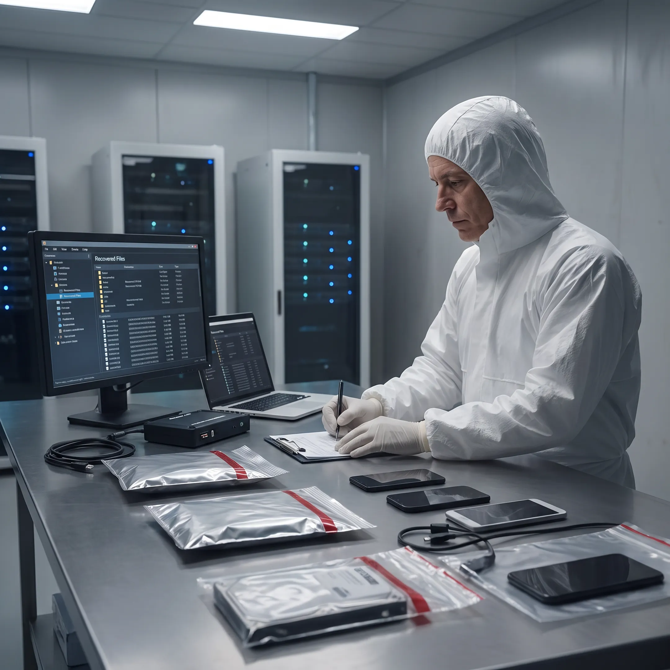 Forensic specialist documenting digital evidence