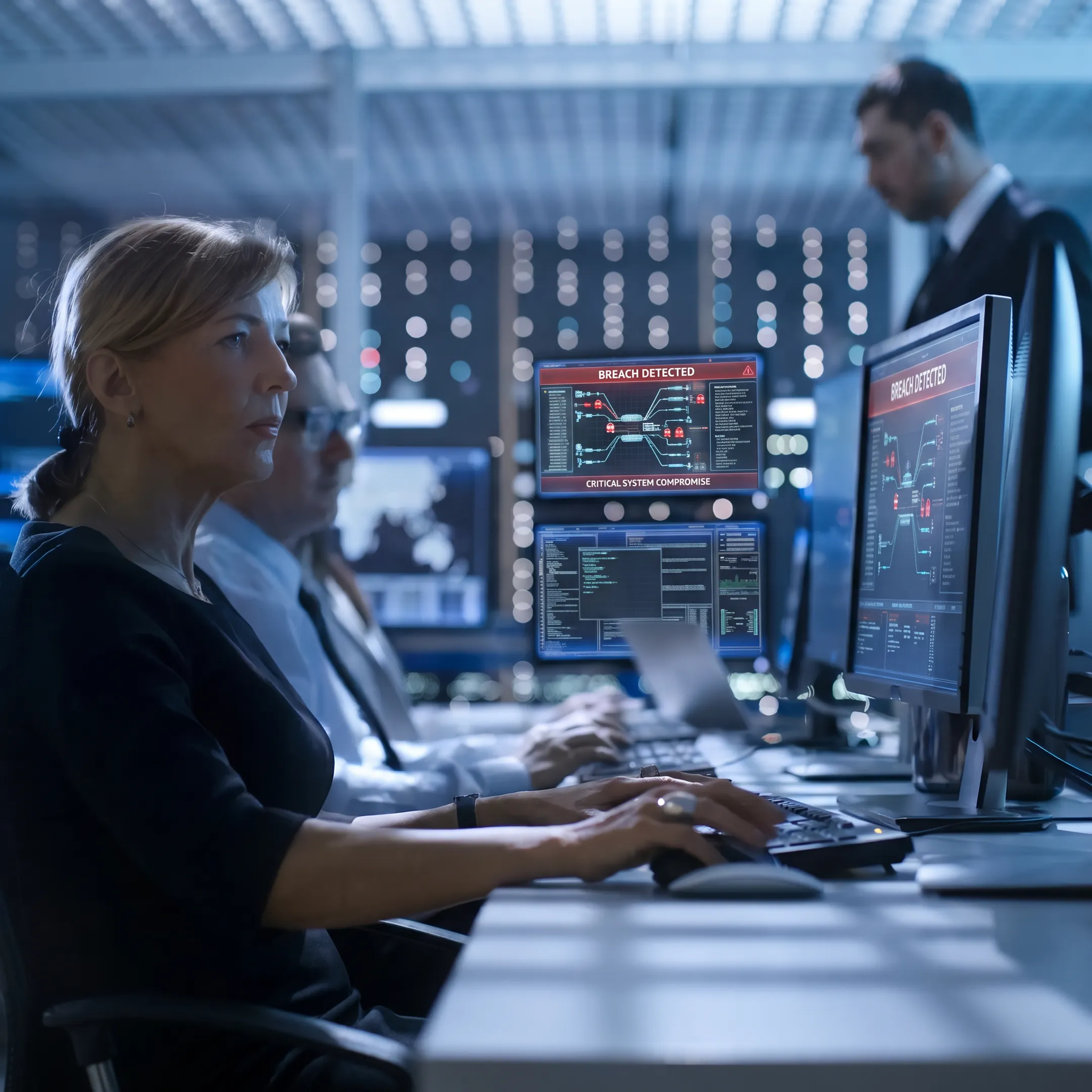 Cybersecurity analyst reviewing a breach alert
