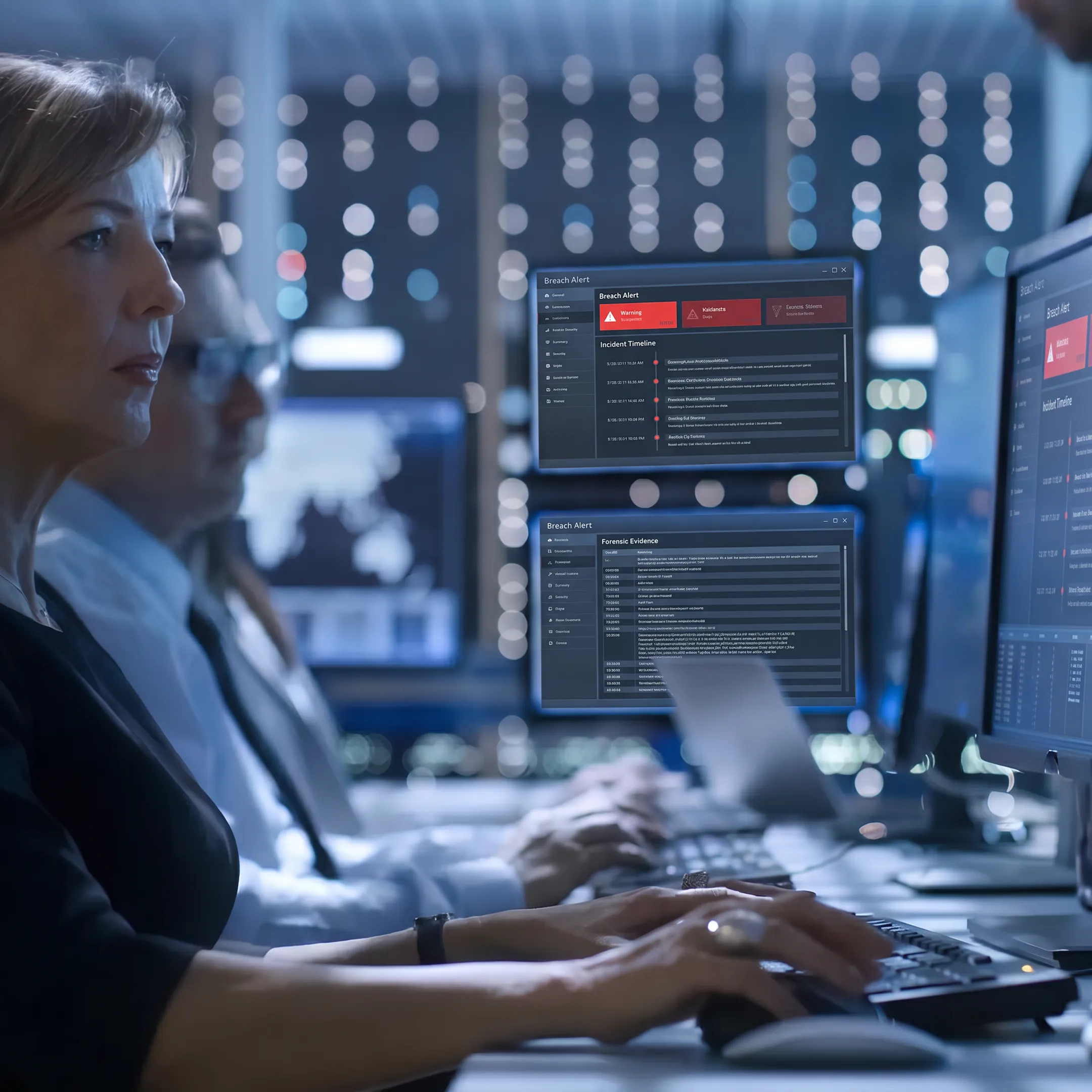 Cybersecurity analyst investigating a data breach