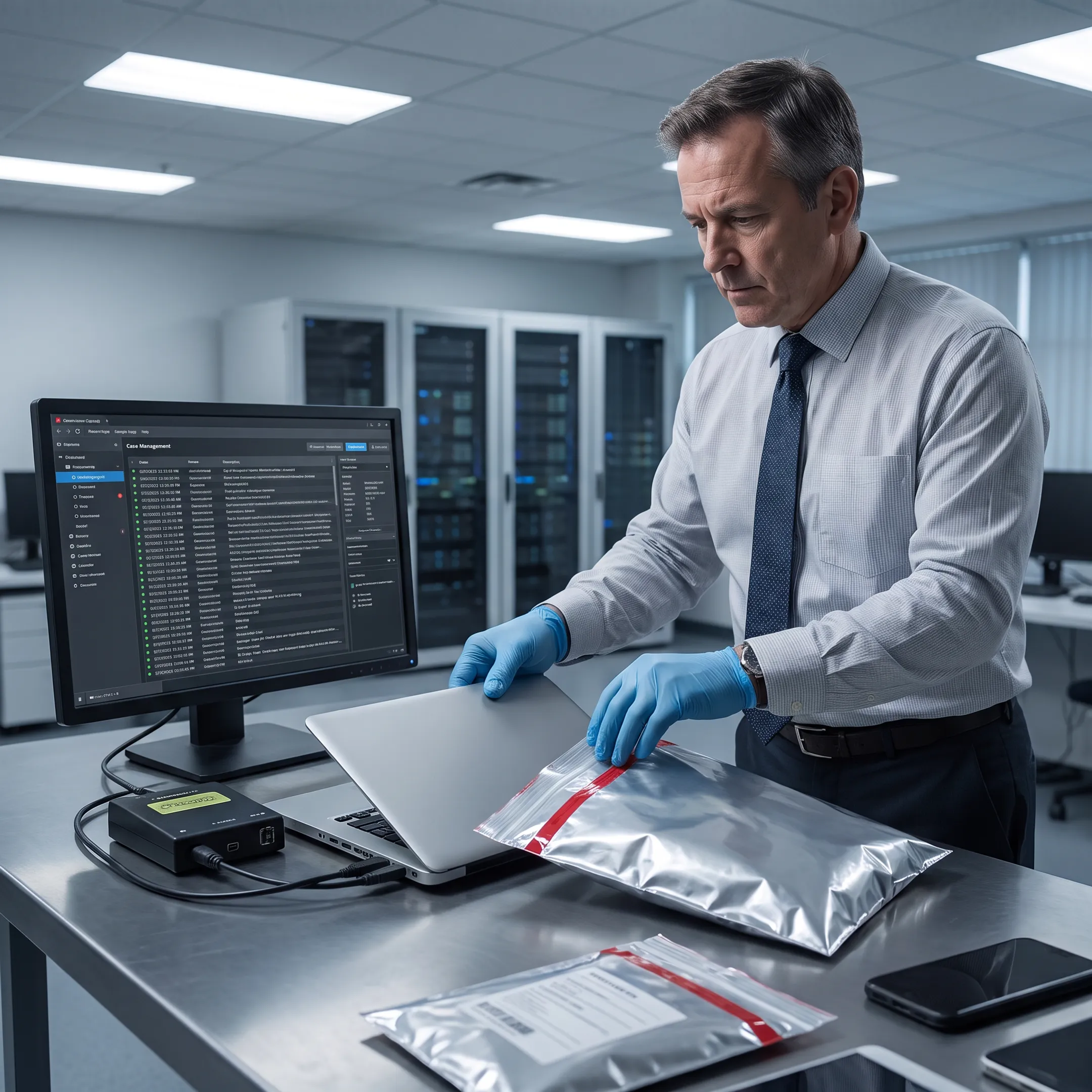 Digital forensic examiner reviewing incident evidence