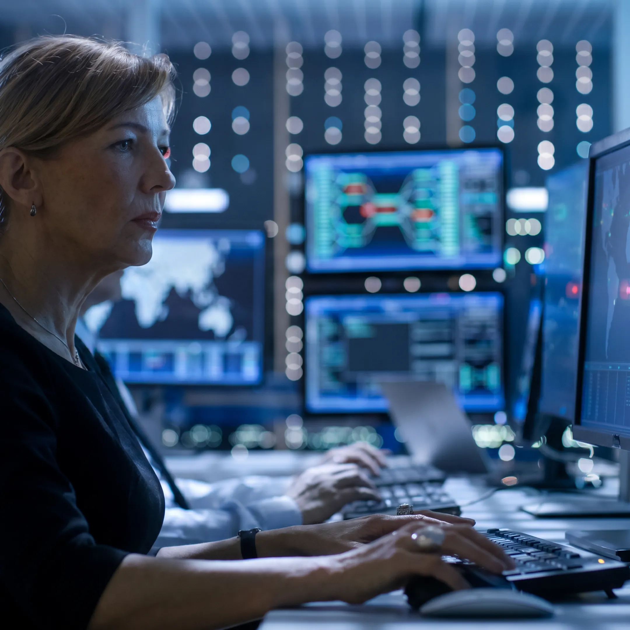 Cybersecurity analyst monitoring security alerts