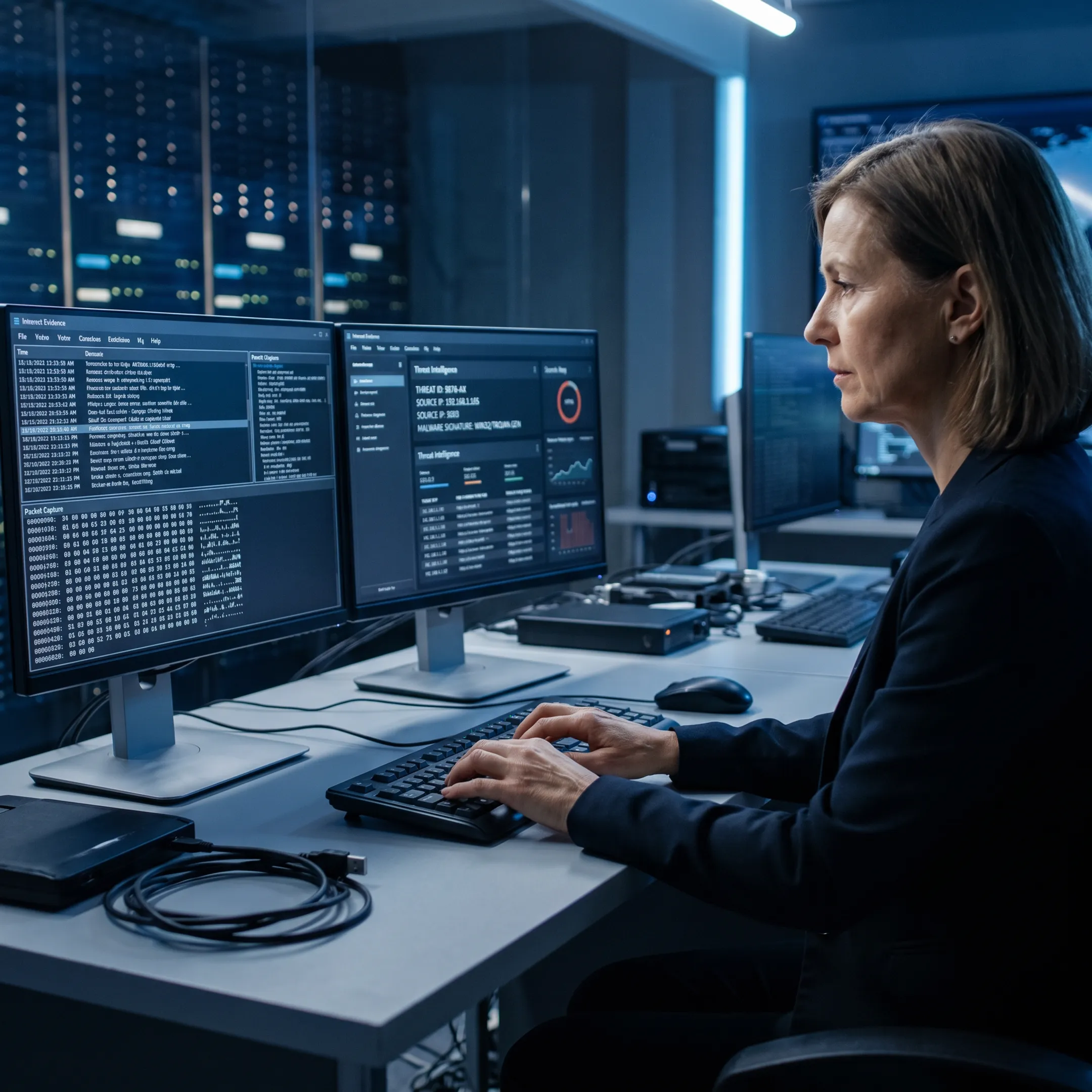 Specialist reviewing cybersecurity evidence