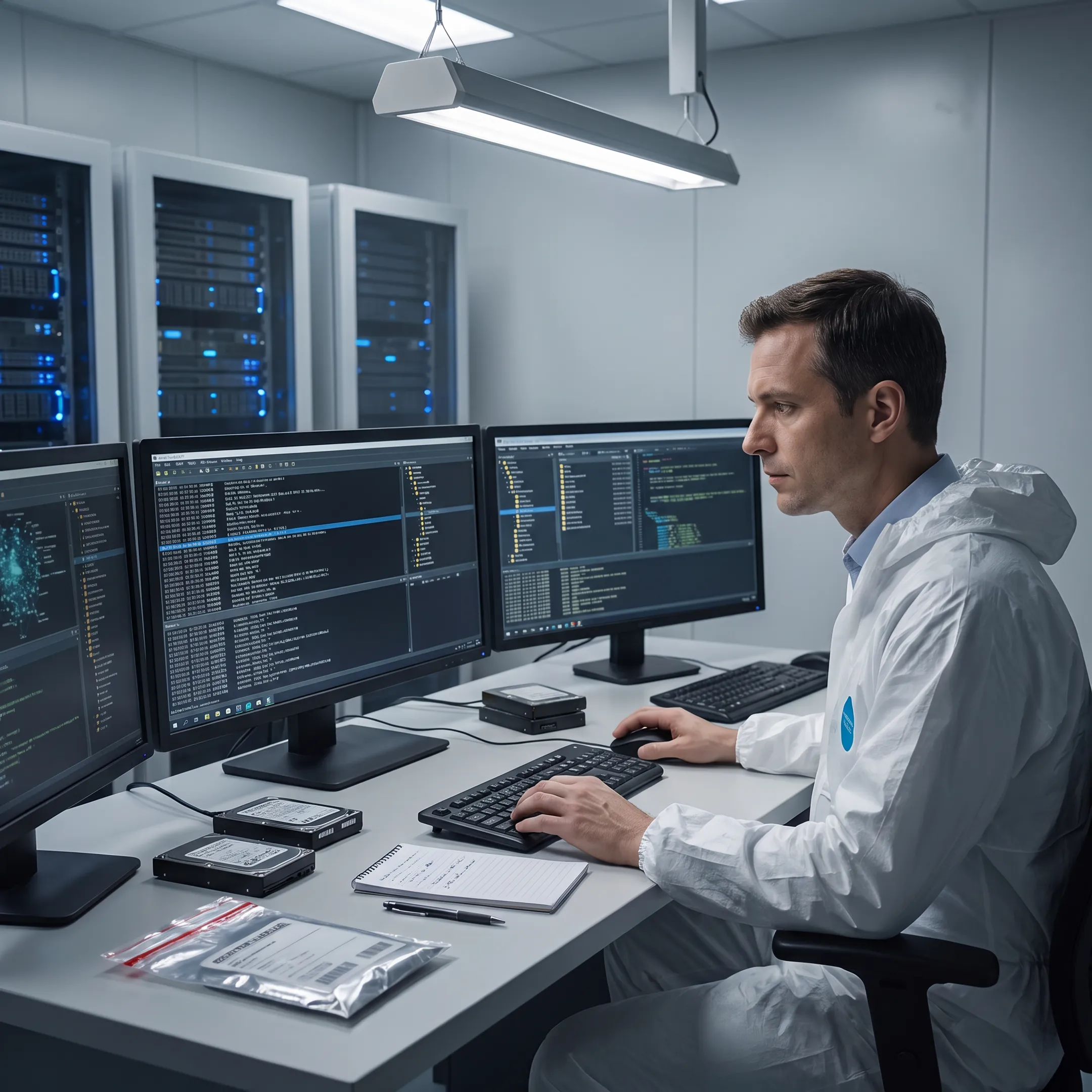 Forensic examiner analyzing digital incident evidence