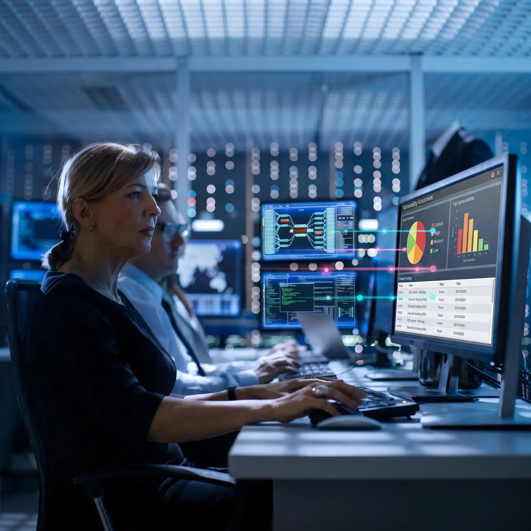 Cybersecurity analyst reviewing penetration test findings