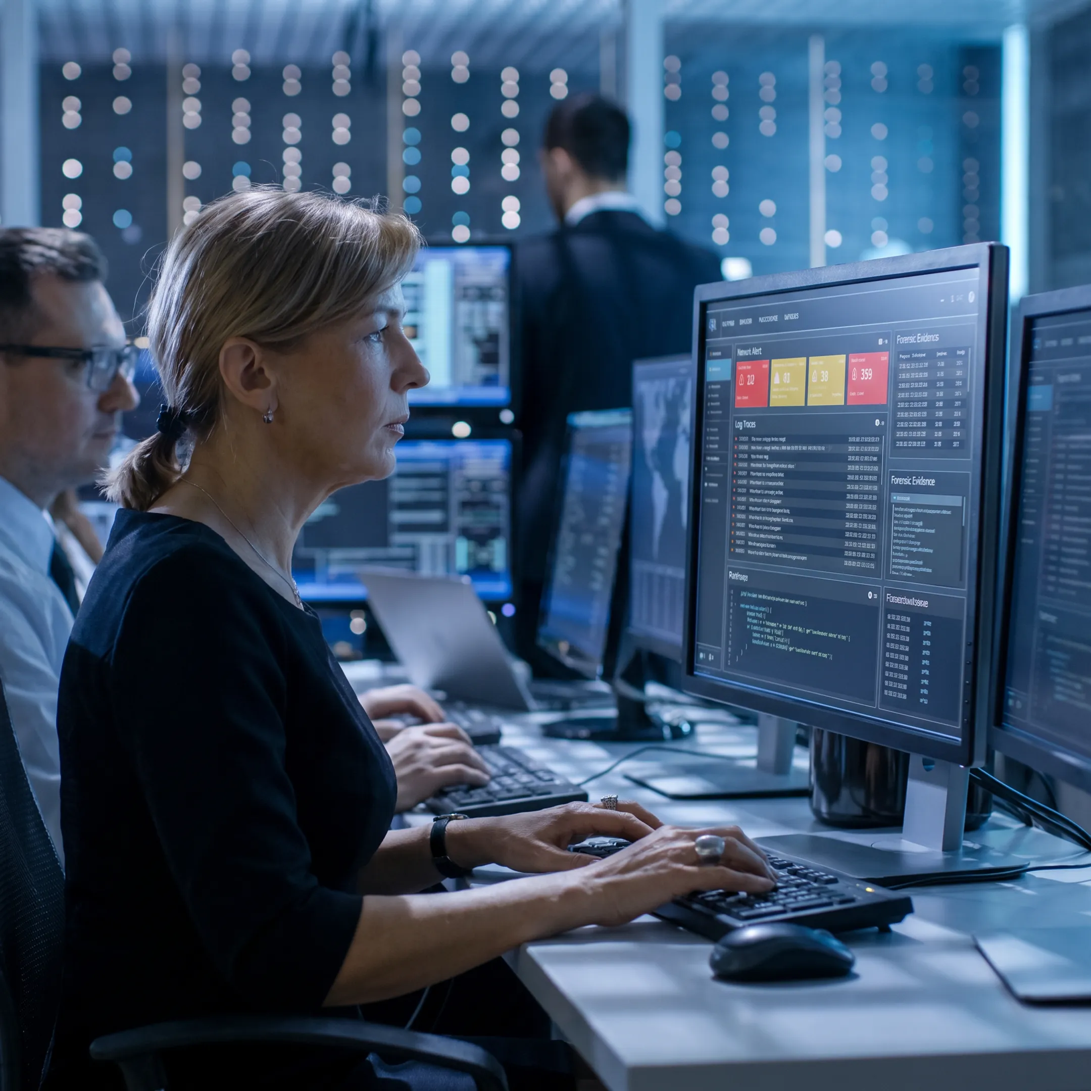 Cybersecurity specialist reviewing a breach investigation