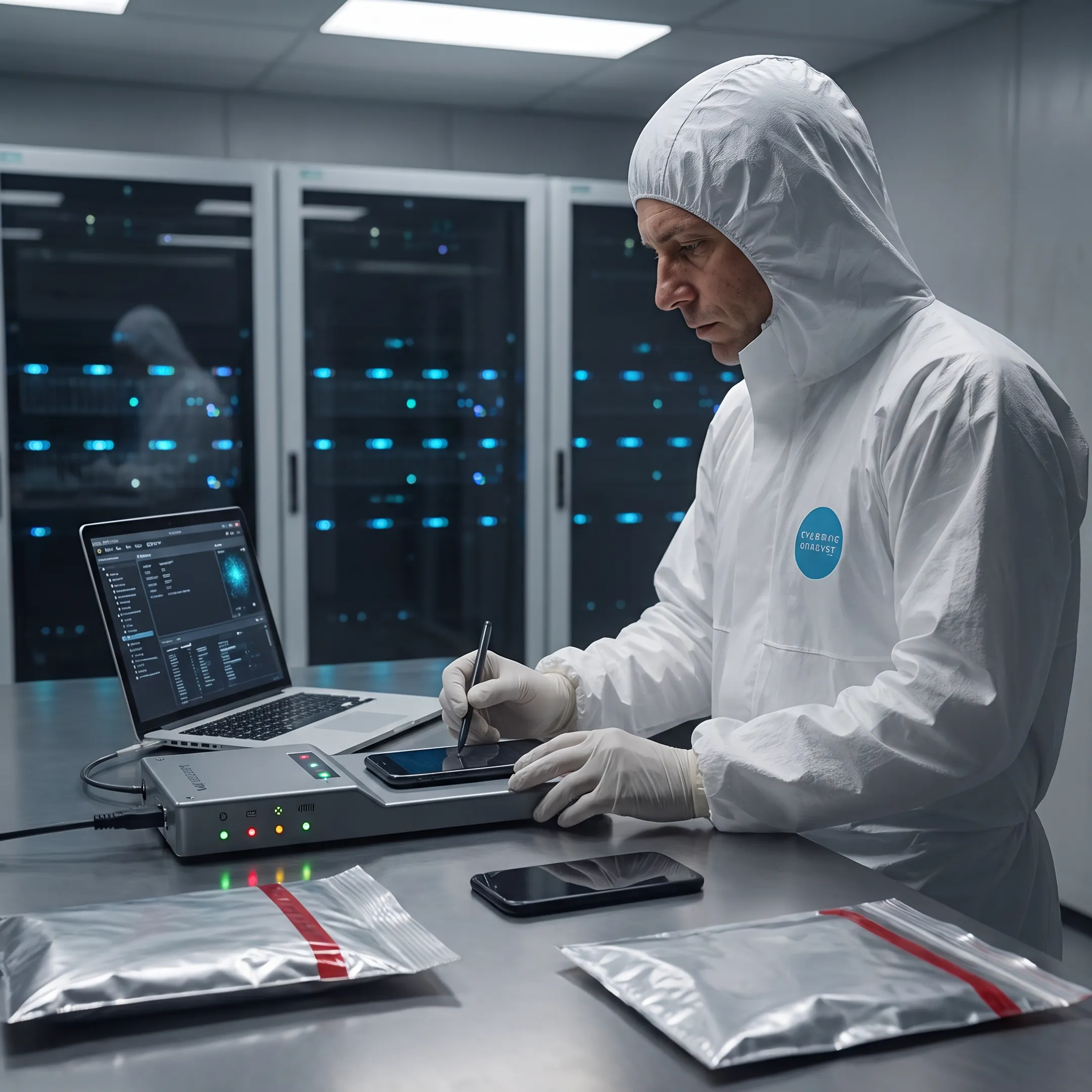 Forensic specialist documenting digital evidence