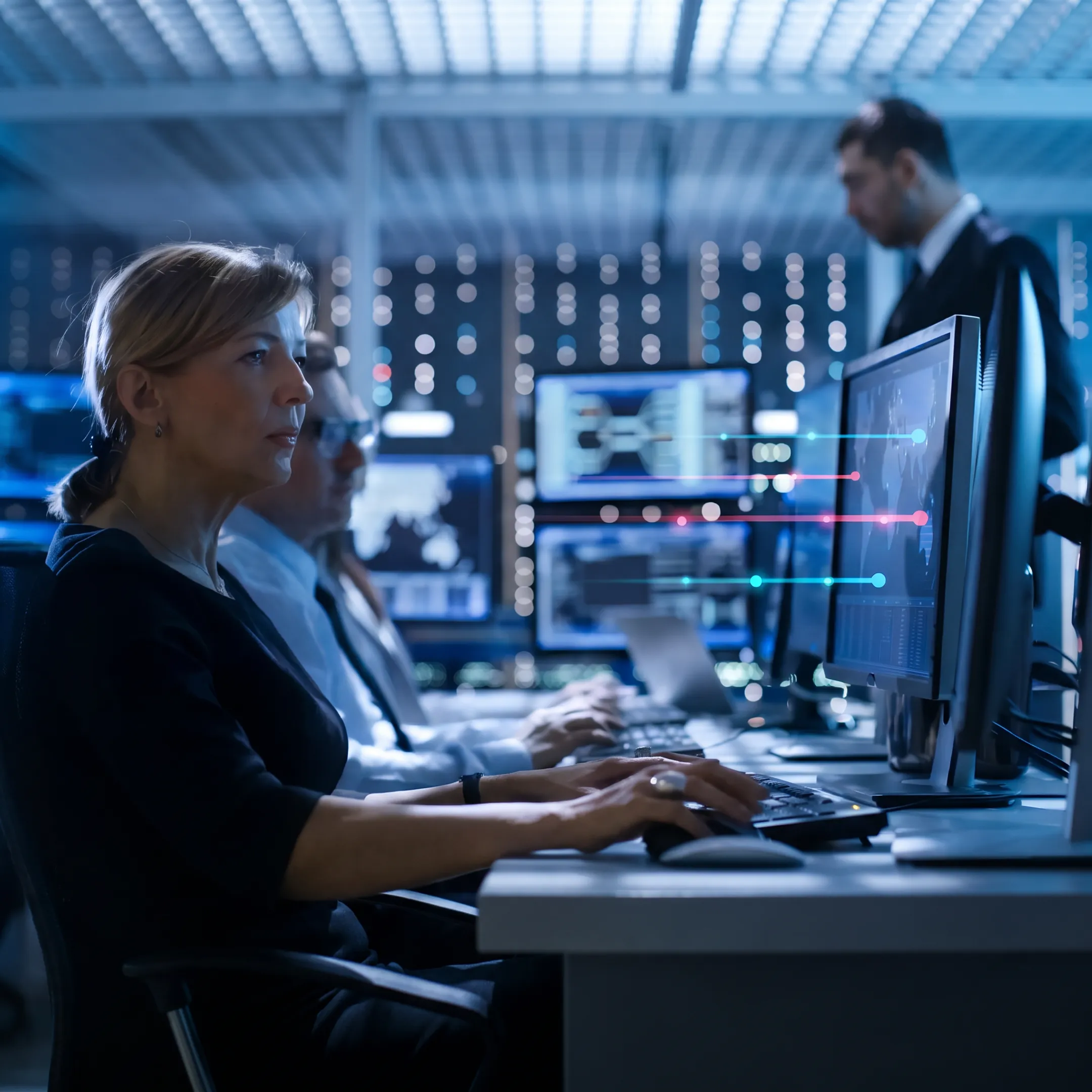 Specialist reviewing a cybersecurity investigation dashboard