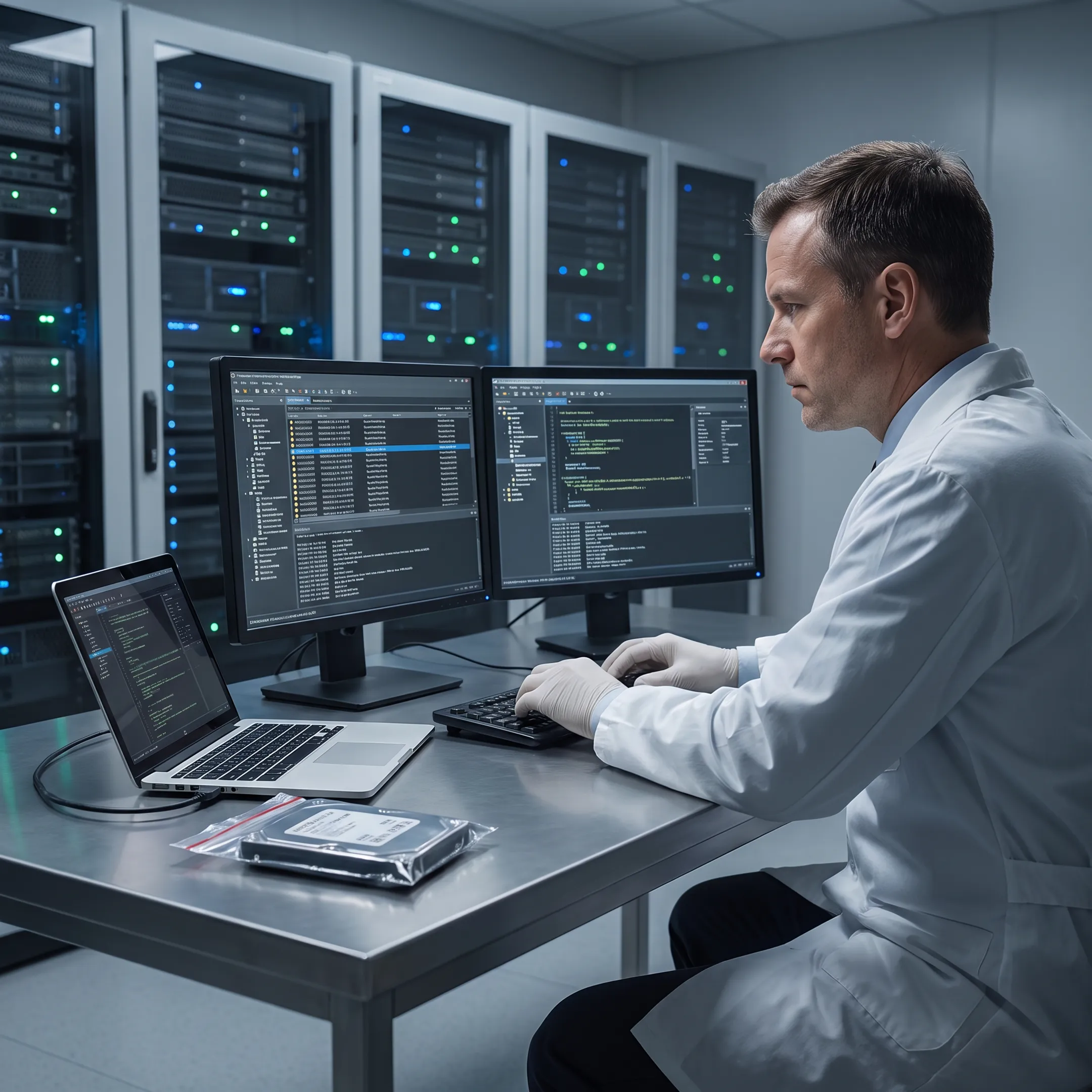 Digital forensic examiner analyzing a compromised laptop