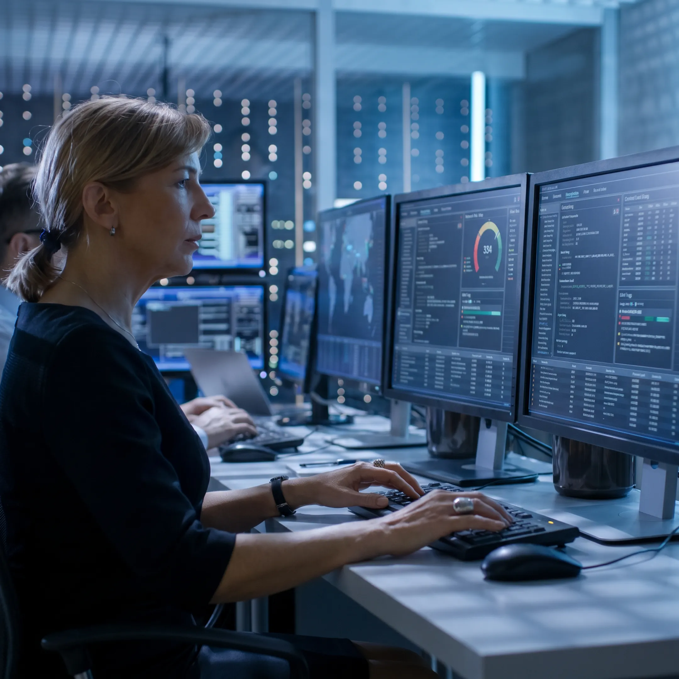 Cybersecurity specialist reviewing security data