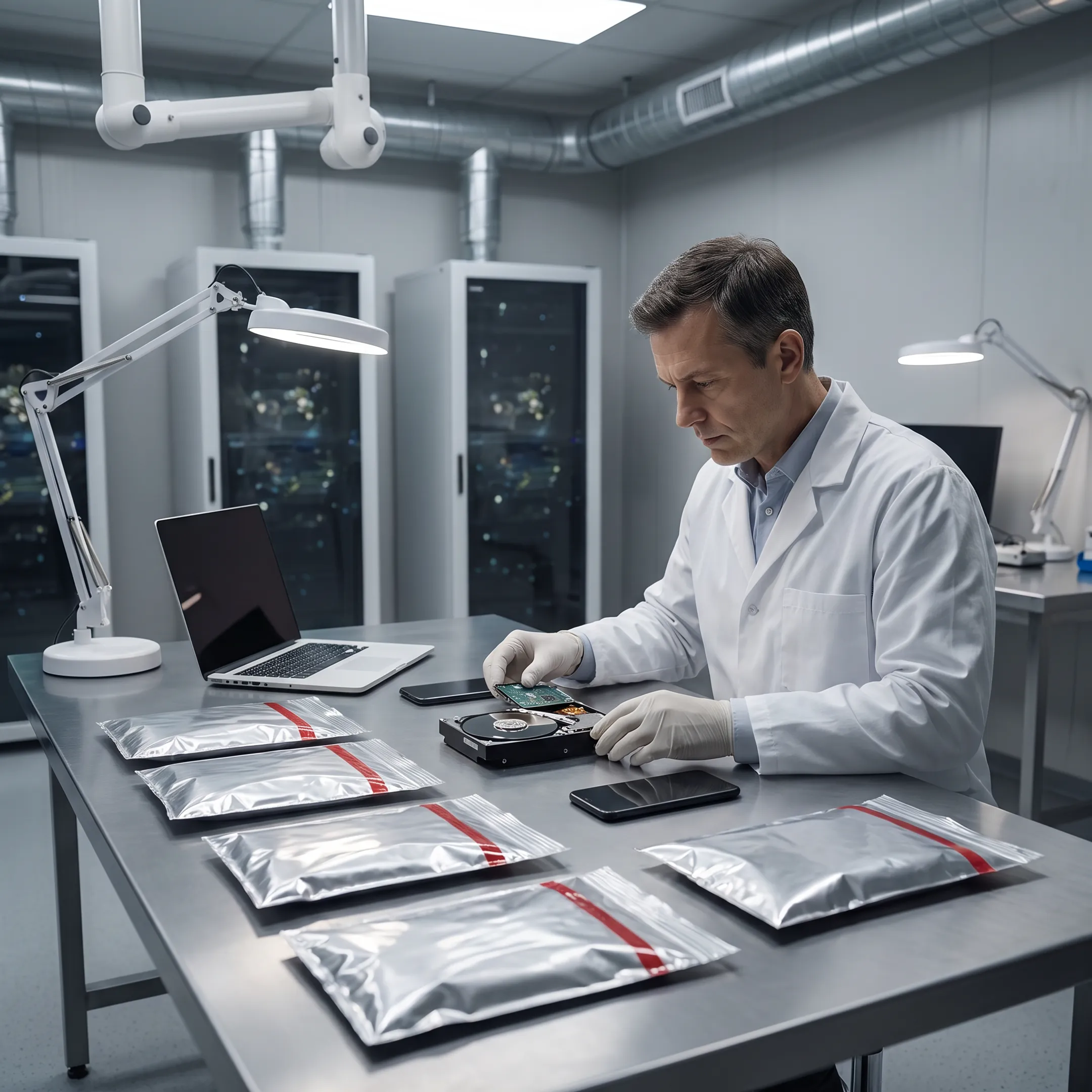 Forensic analyst examining digital evidence