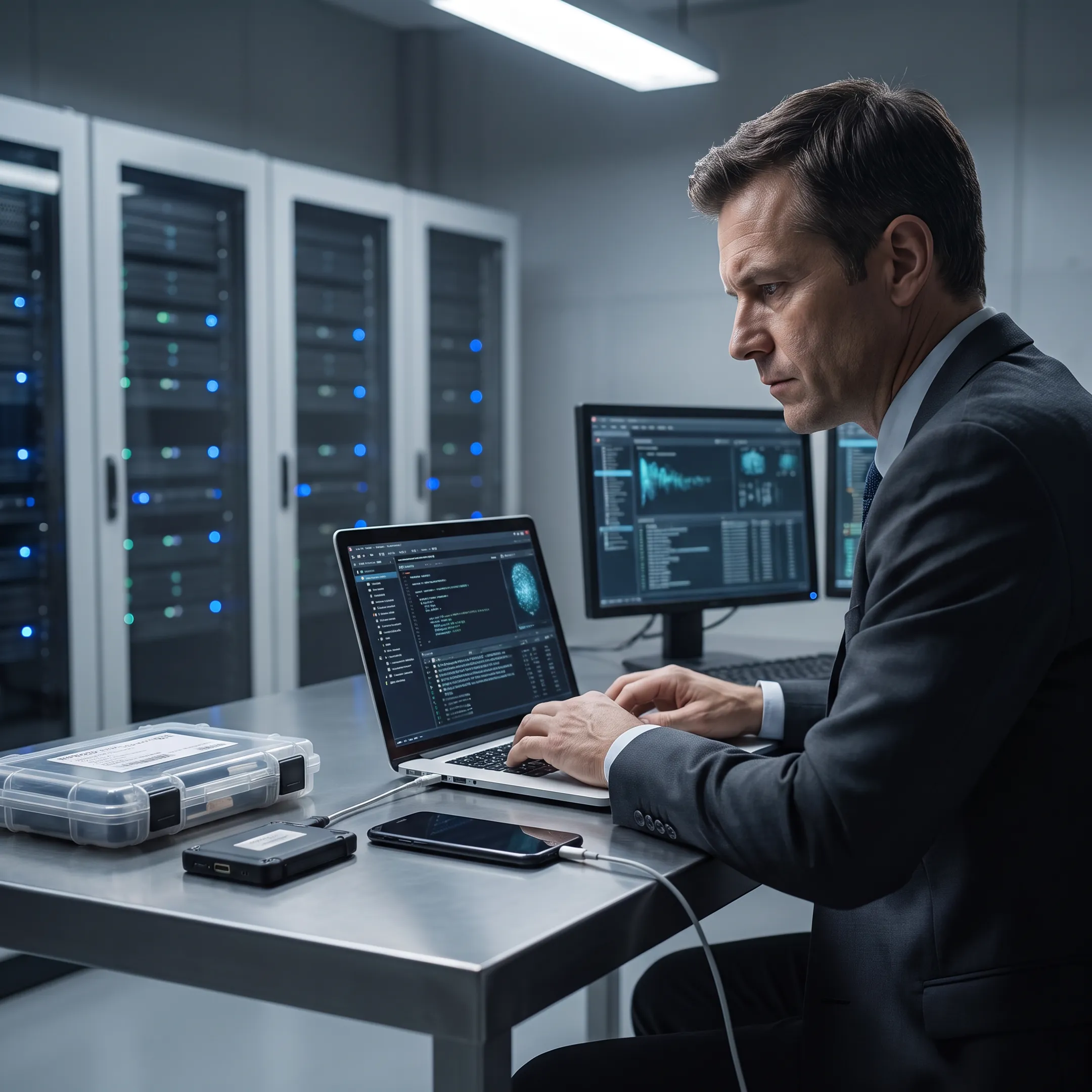 Digital forensic examiner reviewing evidence