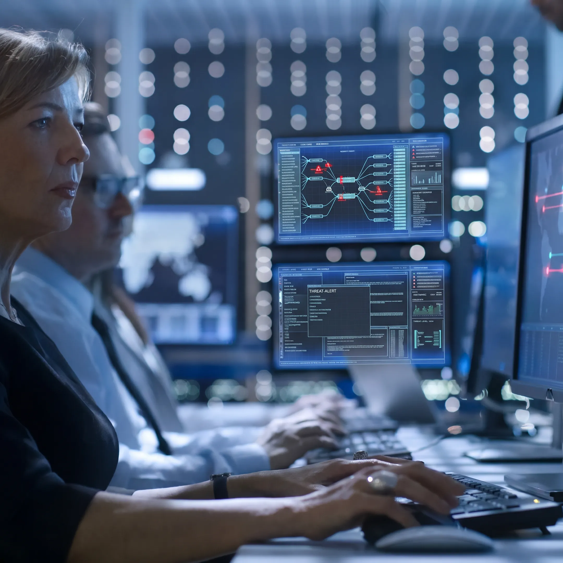 Cybersecurity analyst monitoring network threats