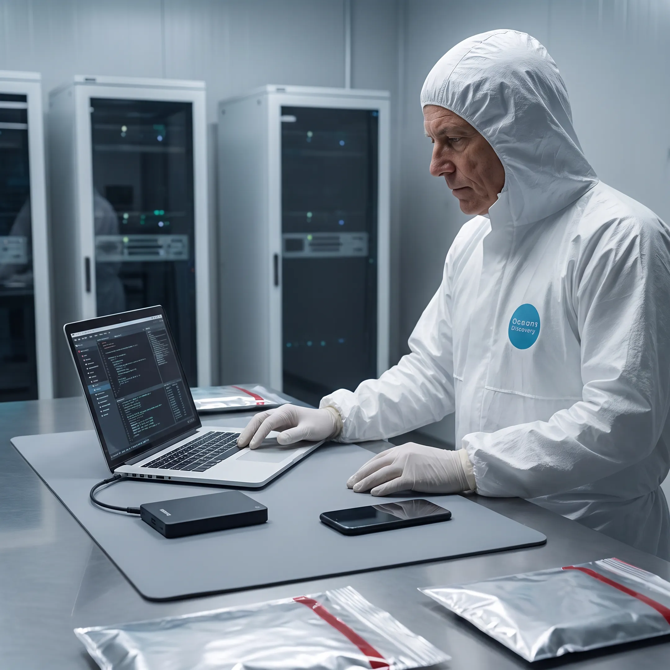 Forensic analyst examining digital evidence from a compromised laptop