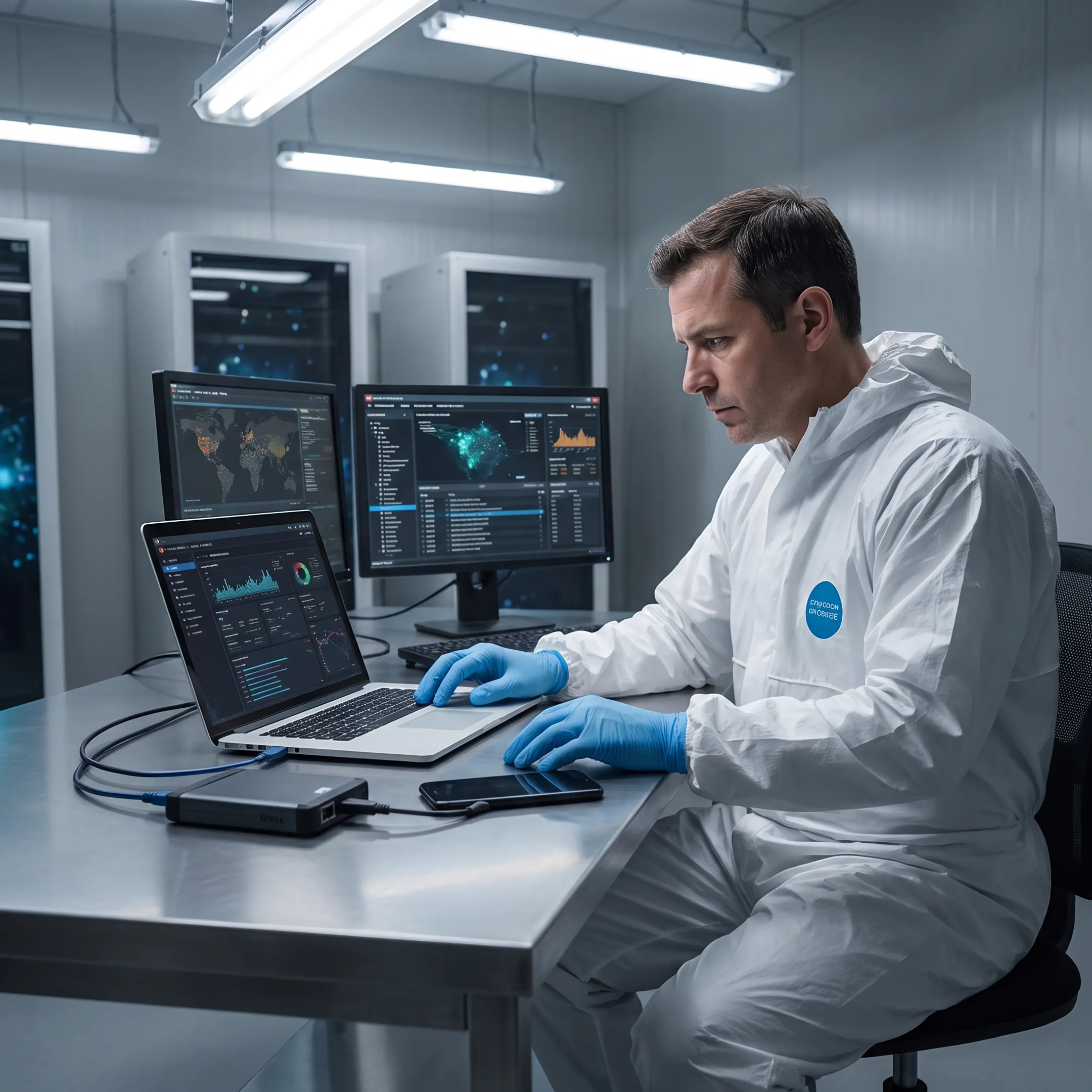 Digital forensic examiner analyzing a compromised laptop