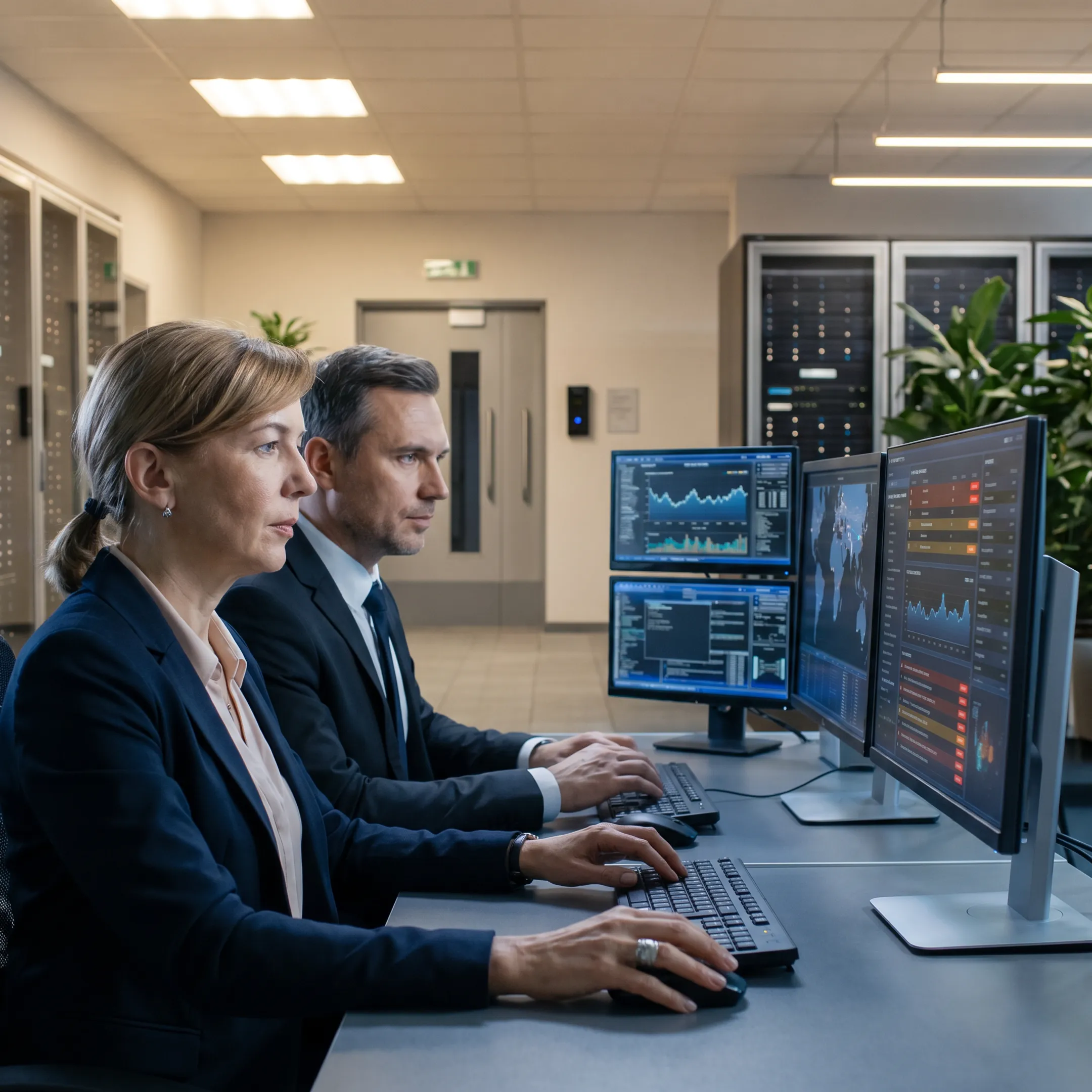 Security specialist reviewing network risk findings