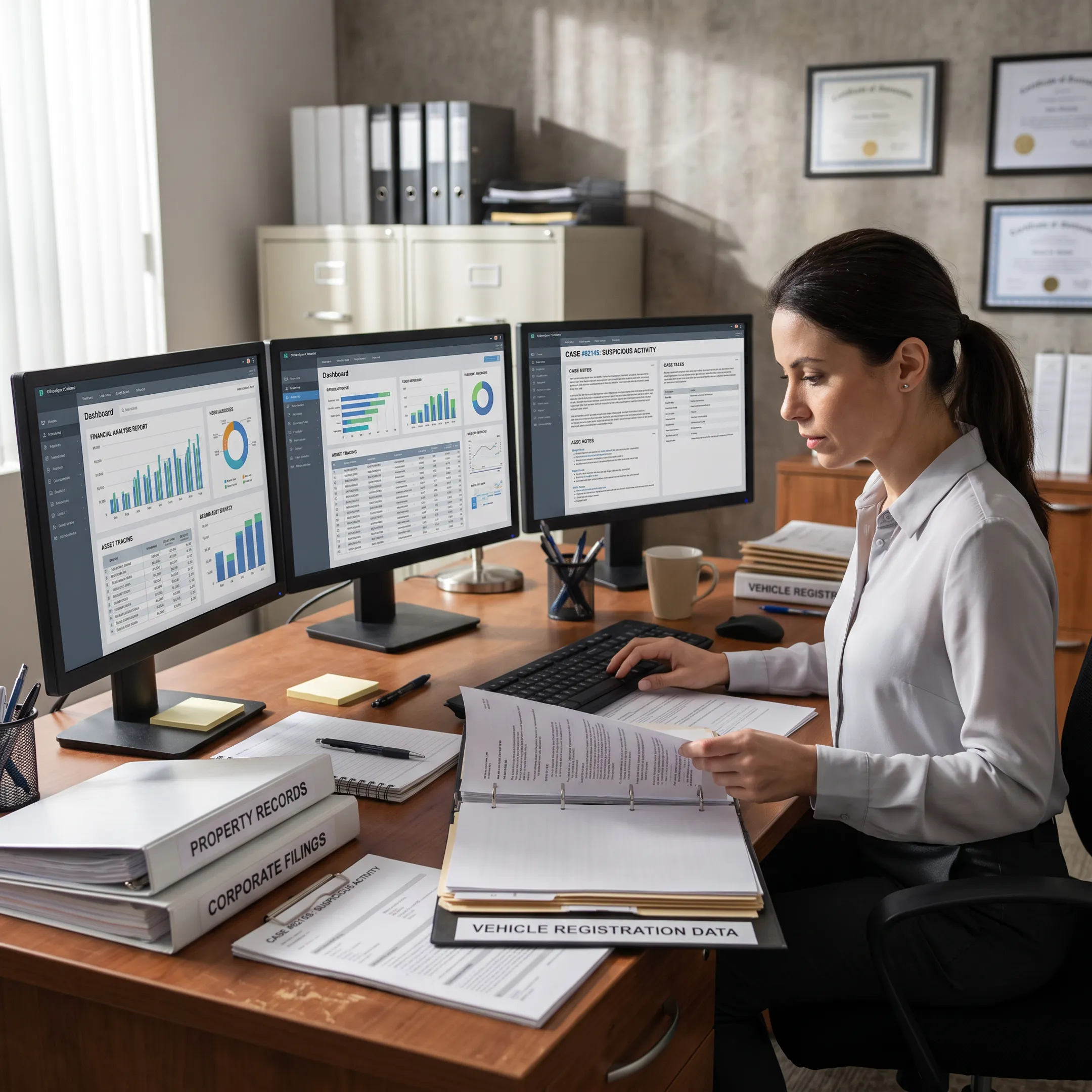 Analyst organizing asset investigation findings