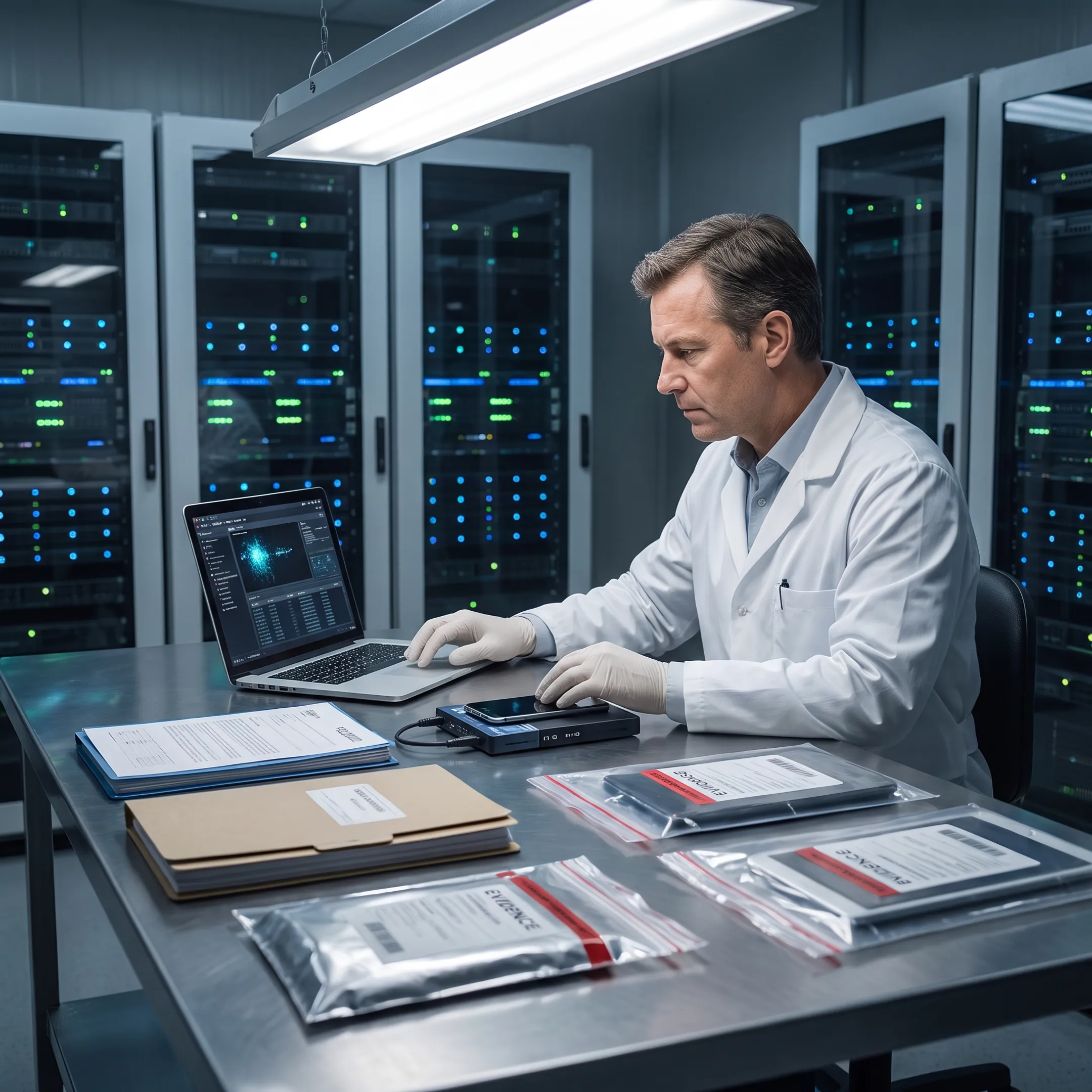 Digital forensic expert reviewing electronic evidence