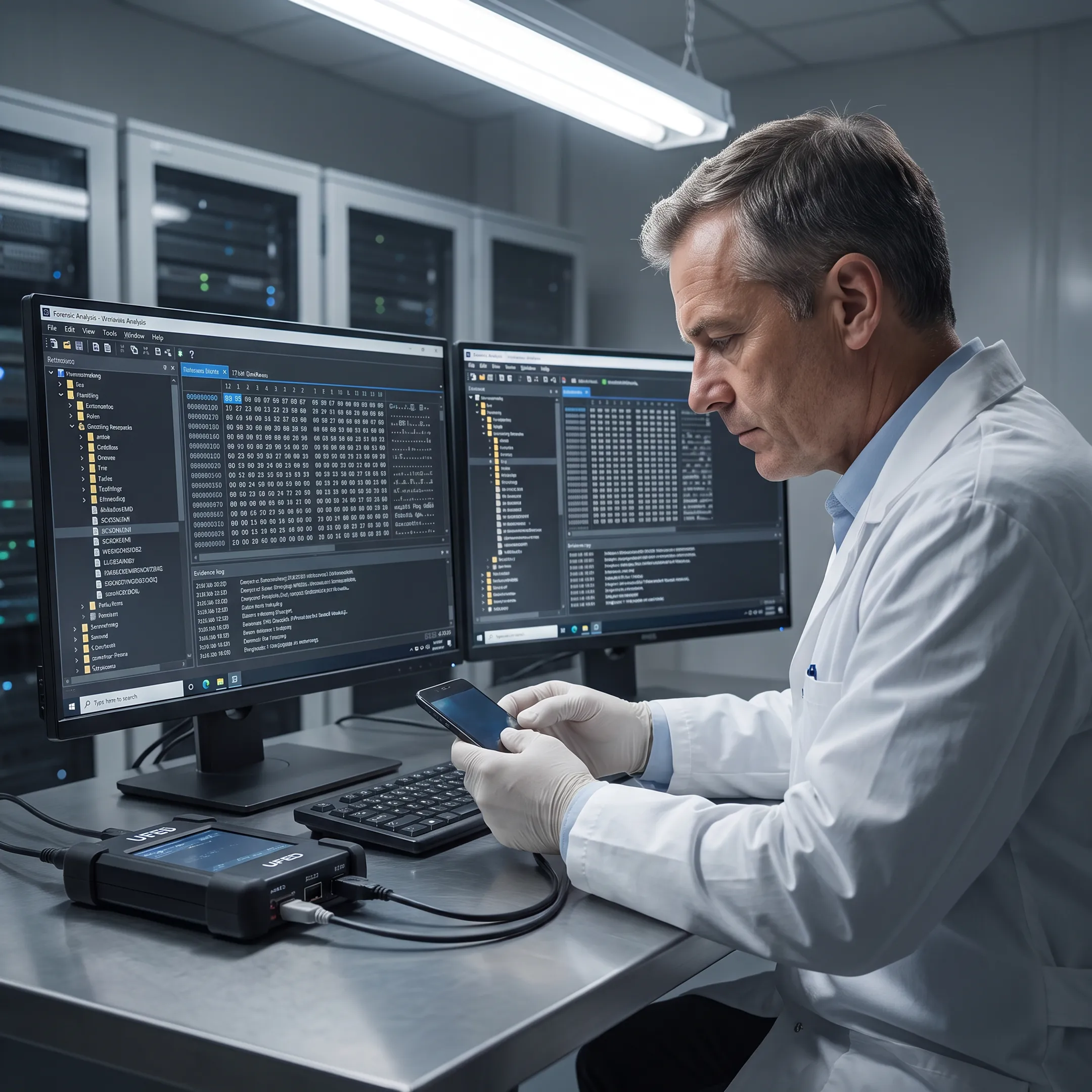 Forensic specialist analyzing digital evidence