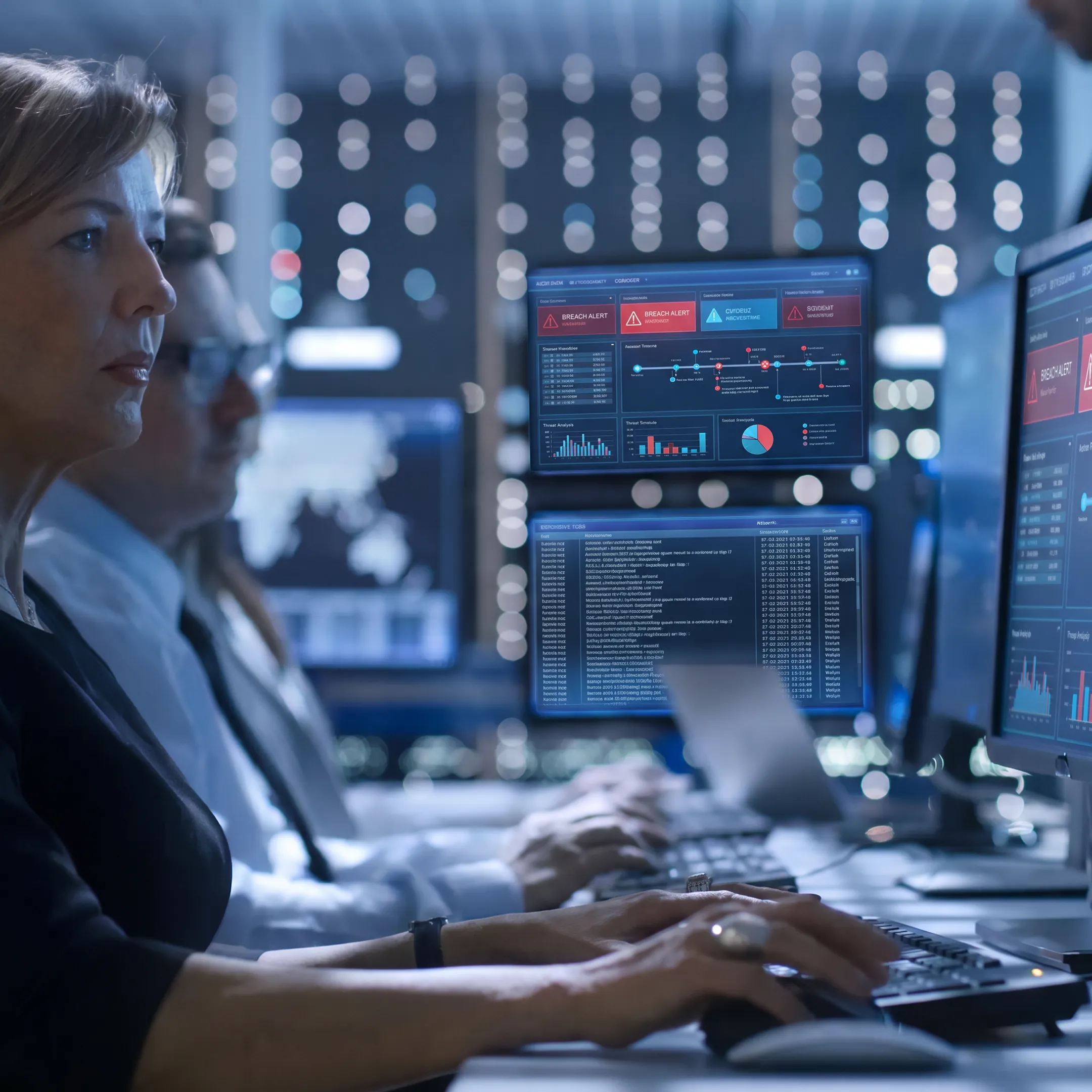 Cybersecurity analyst reviewing a data breach