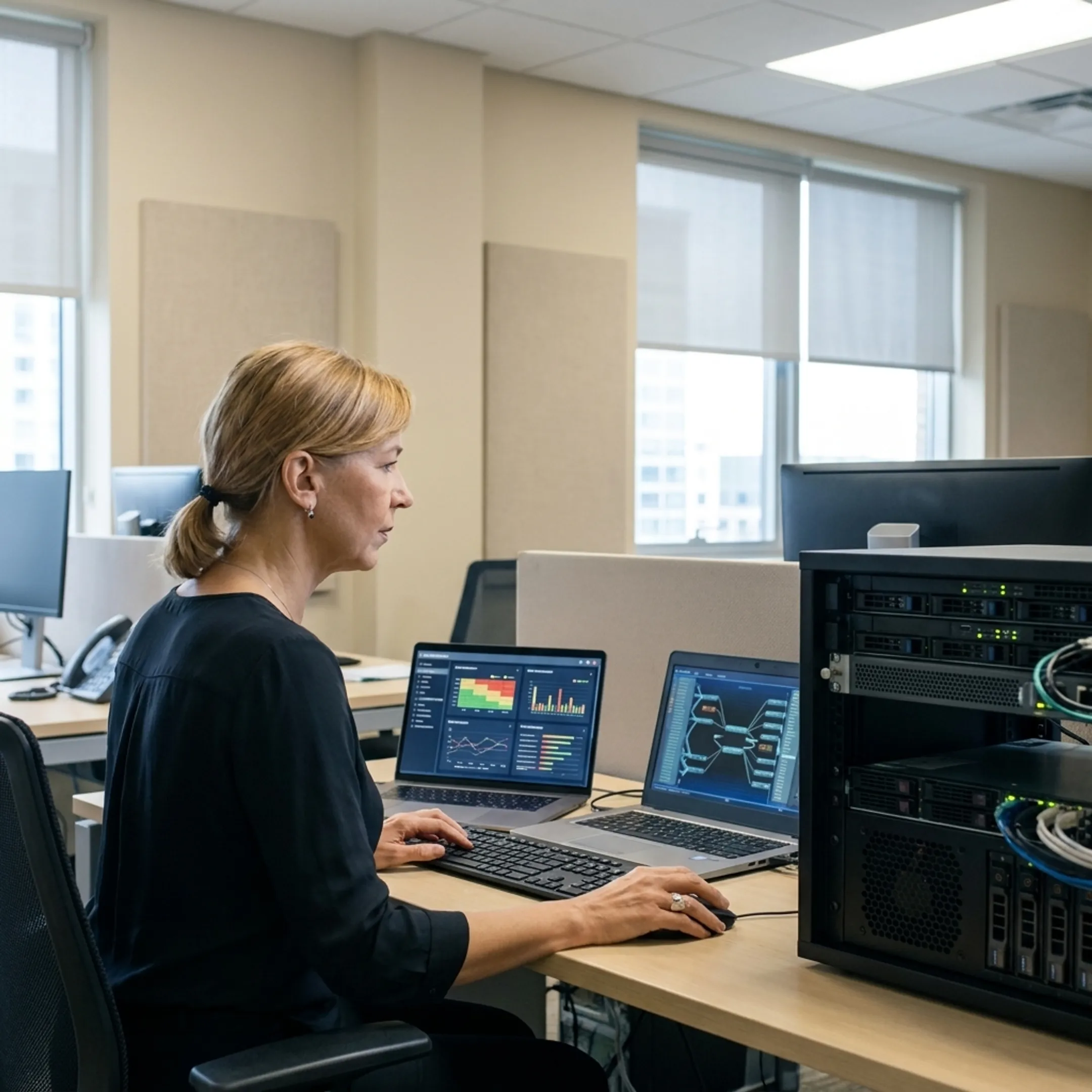 Security specialist assessing cyber risk