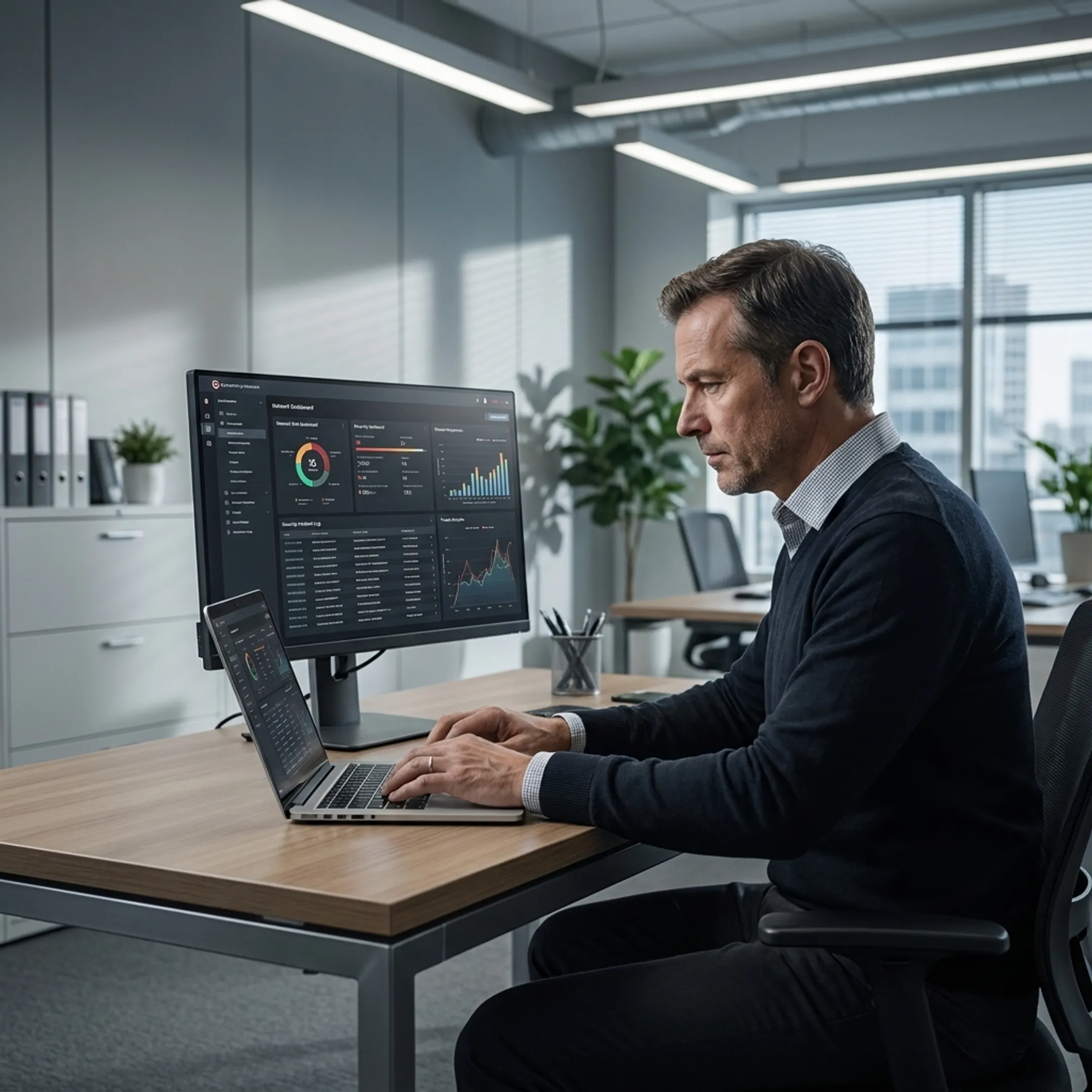 Specialist assessing cybersecurity risks