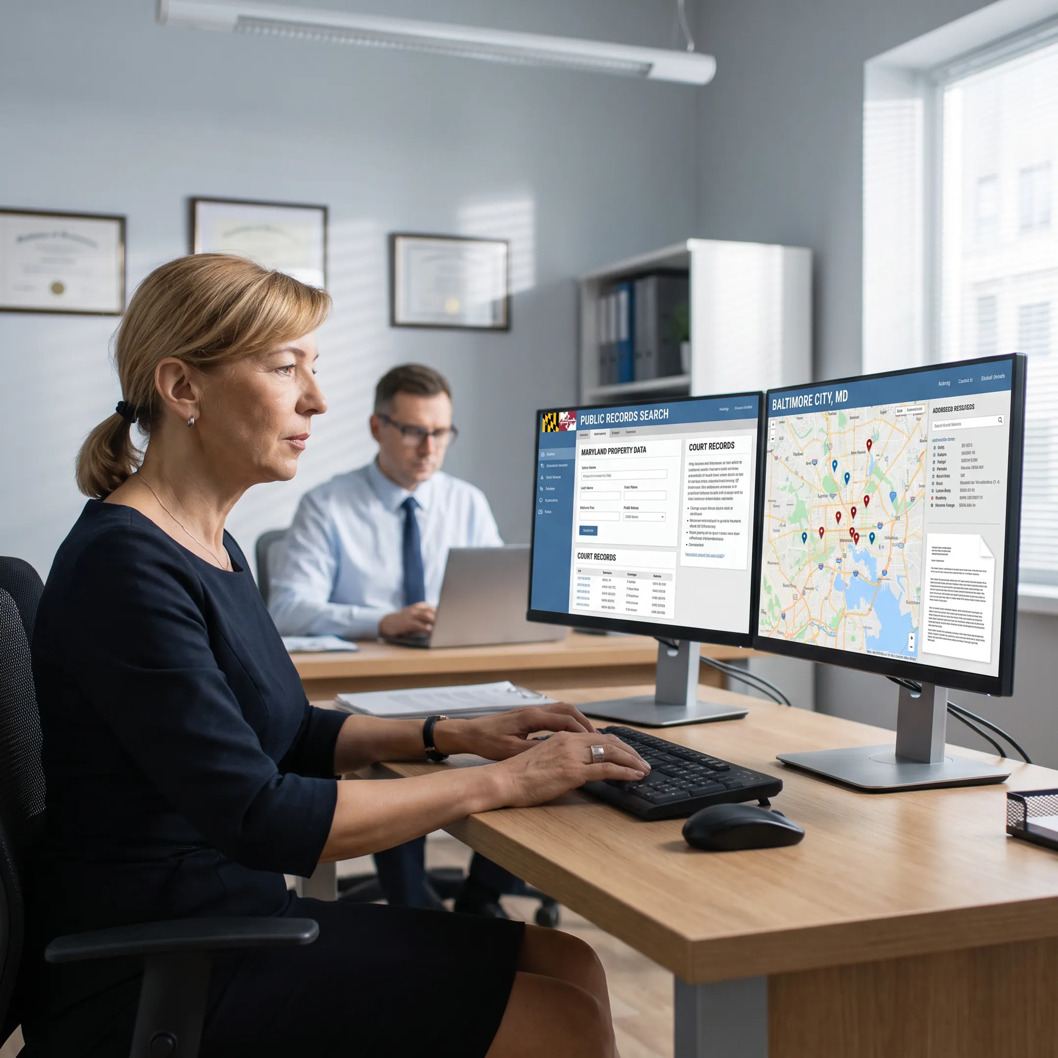 Investigator reviewing location research on a computer