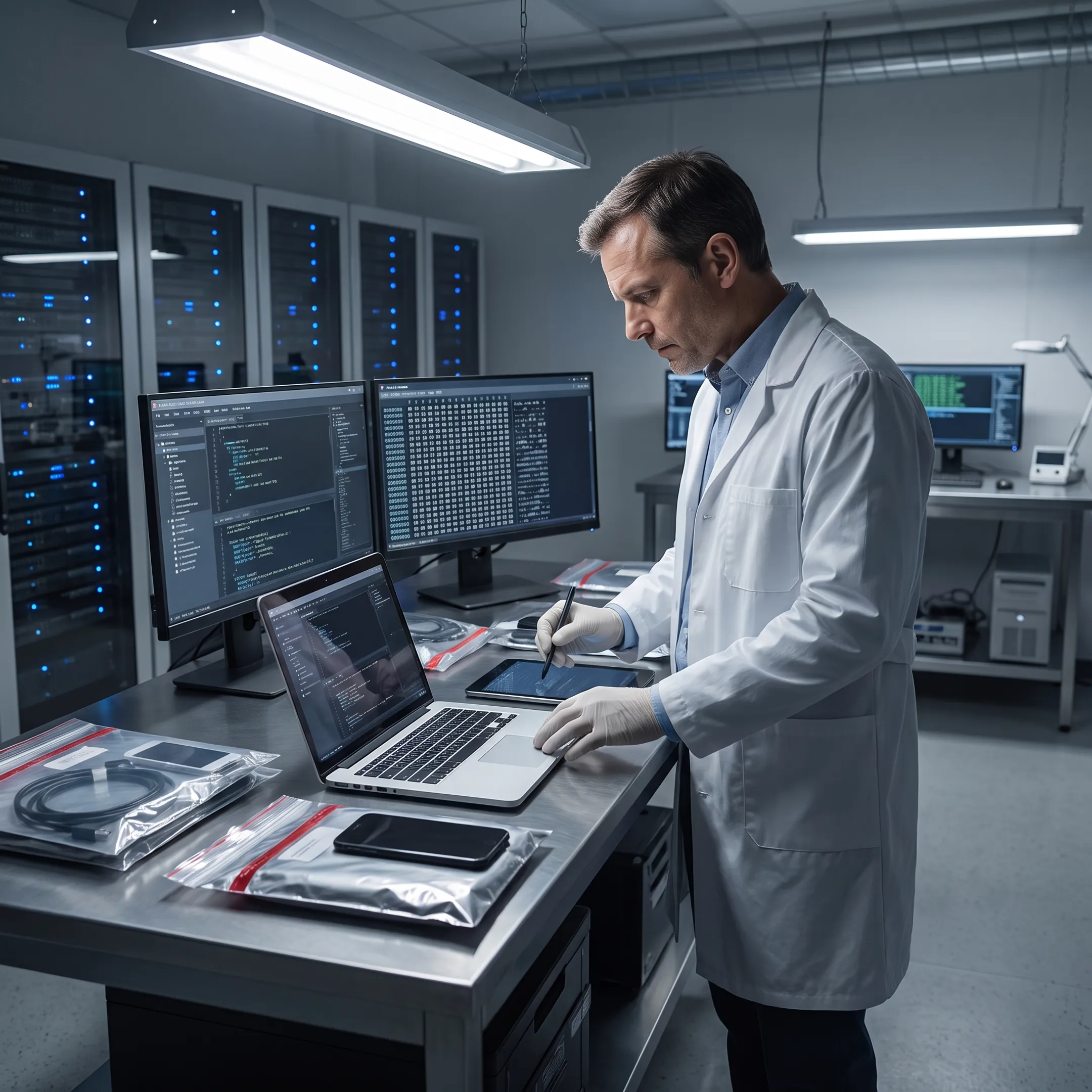 Forensic specialist documenting digital evidence