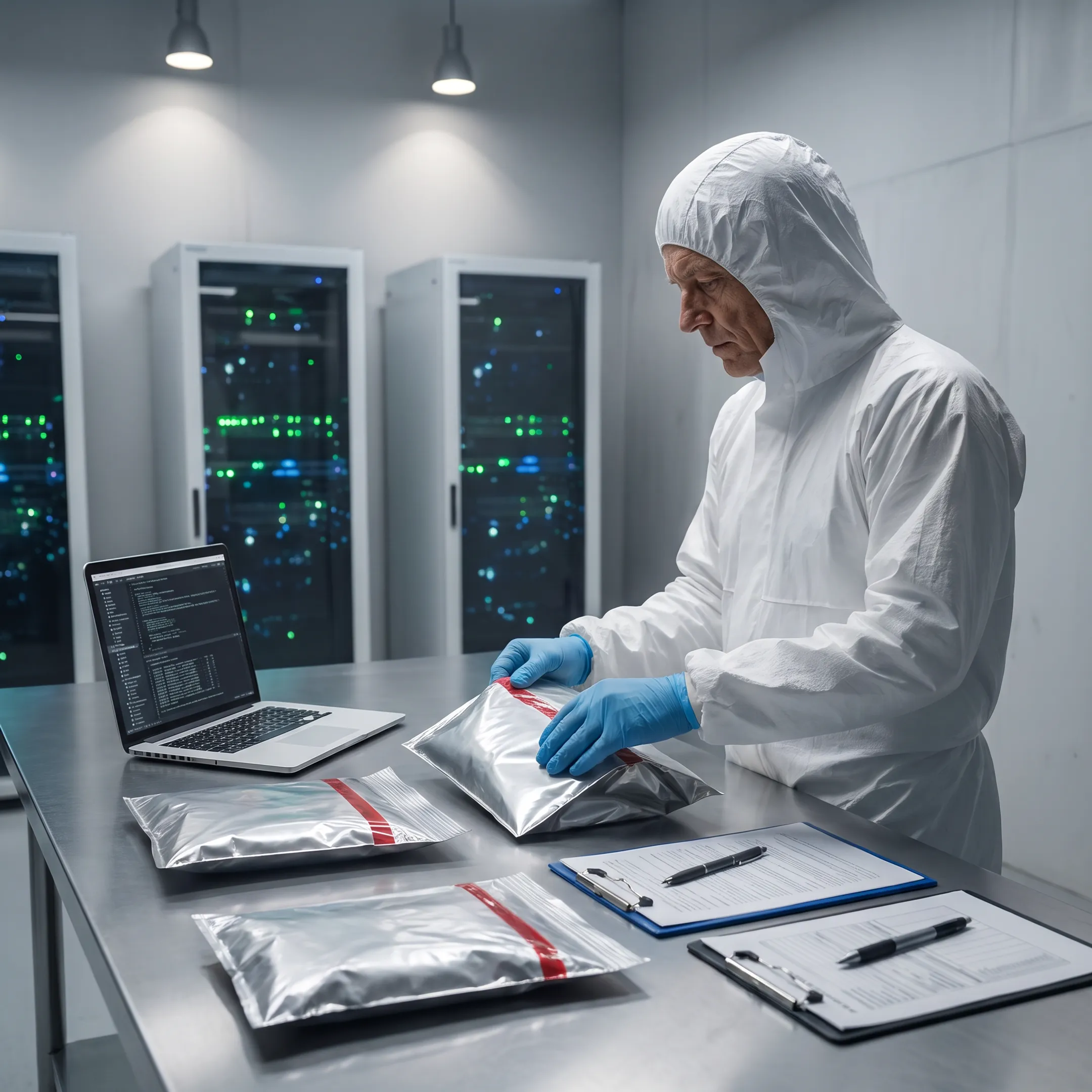 Forensic analyst examining digital evidence