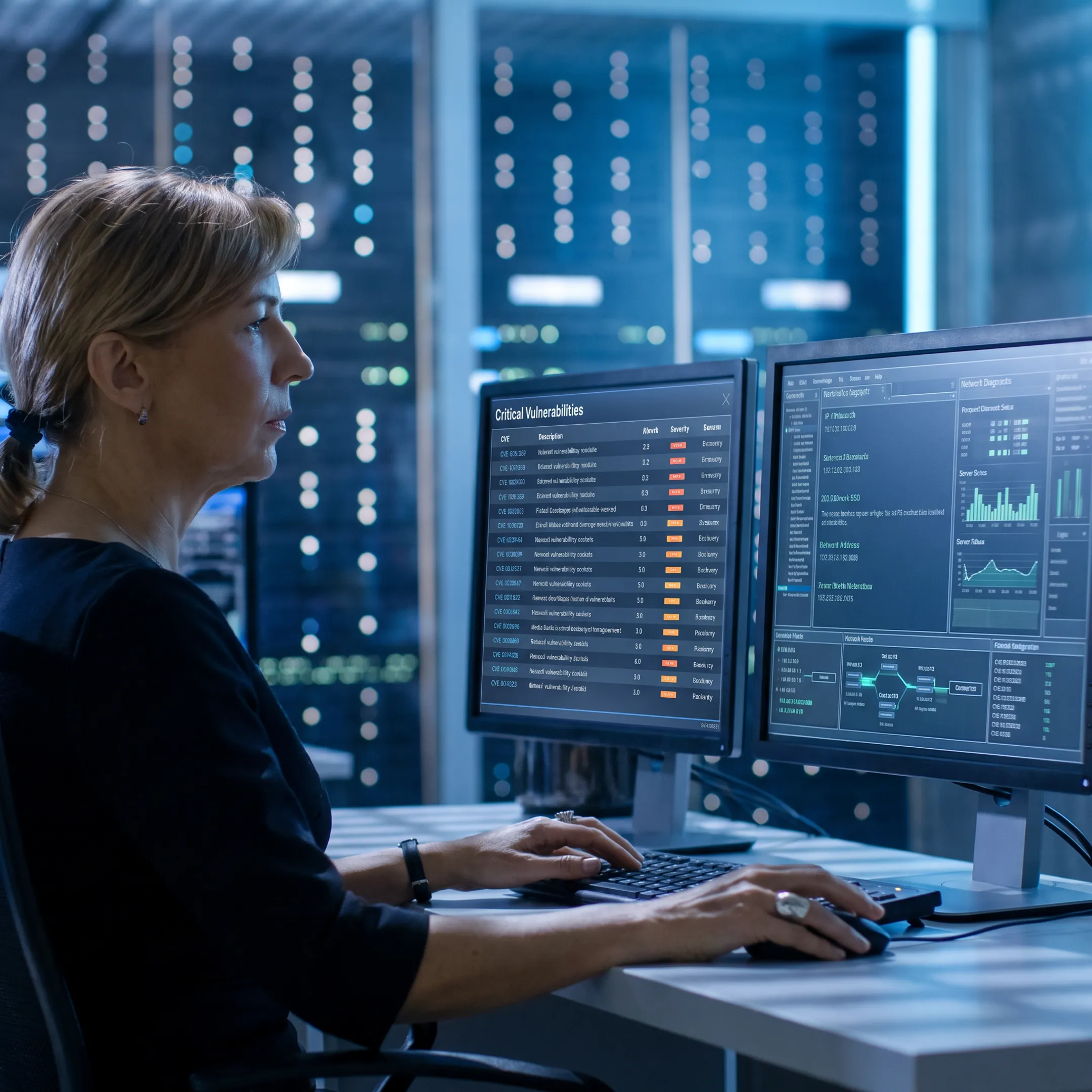 Cybersecurity analyst reviewing penetration test findings