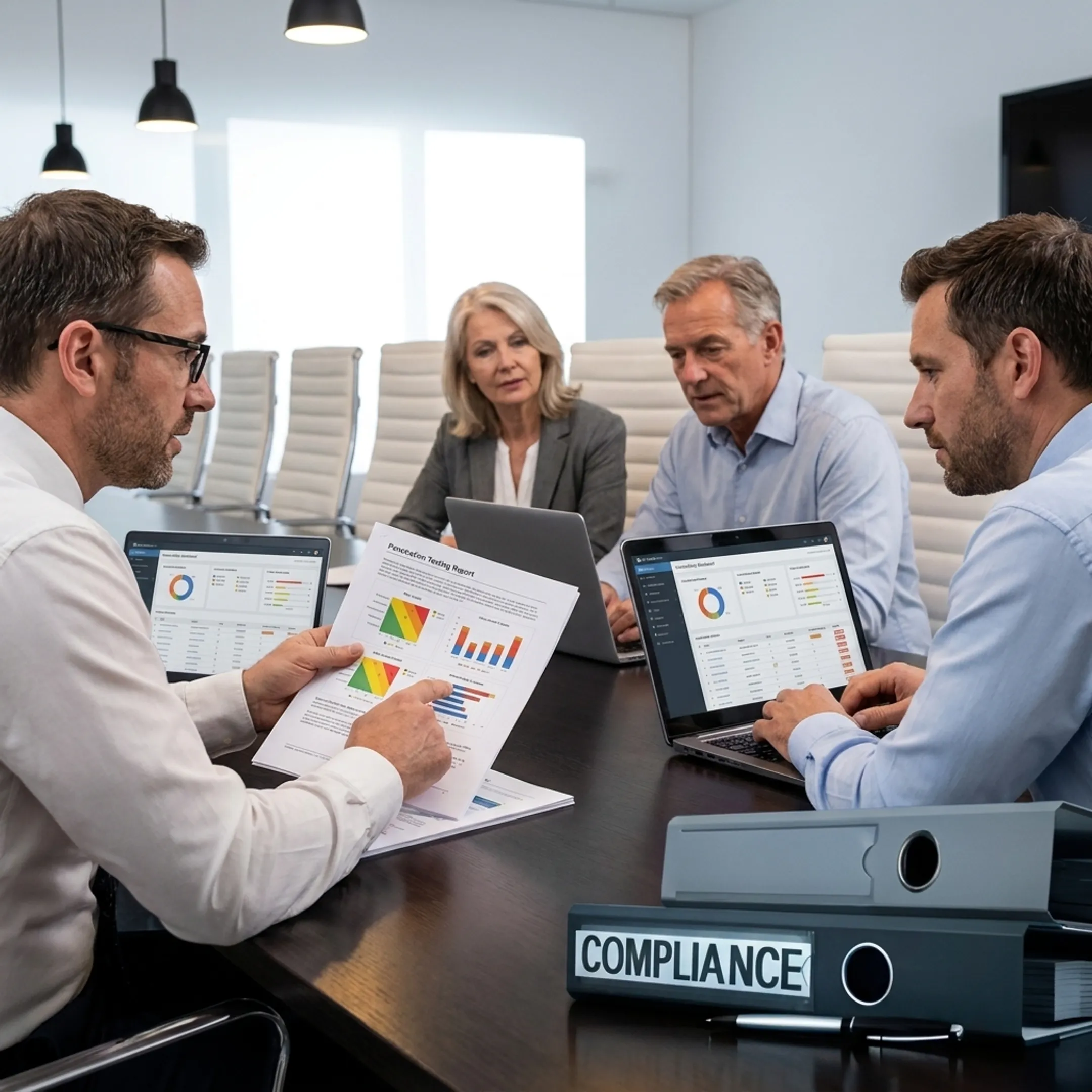 Consultant discussing cybersecurity assessment findings