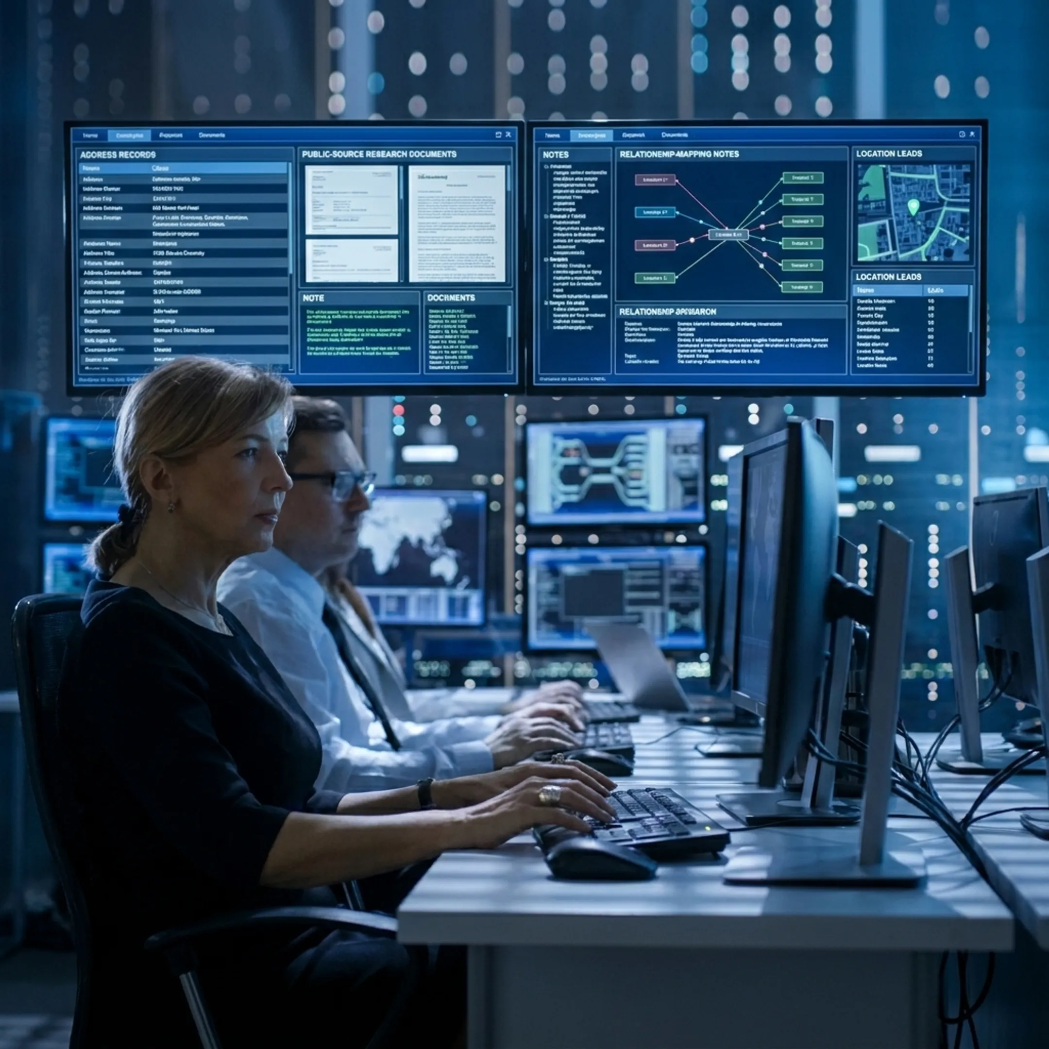 Analyst organizing investigative leads on a secure workstation