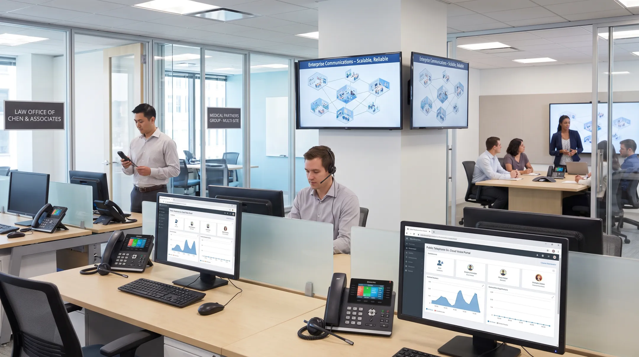 Public Telephone Company cloud hosted VoIP system with wireless extensions