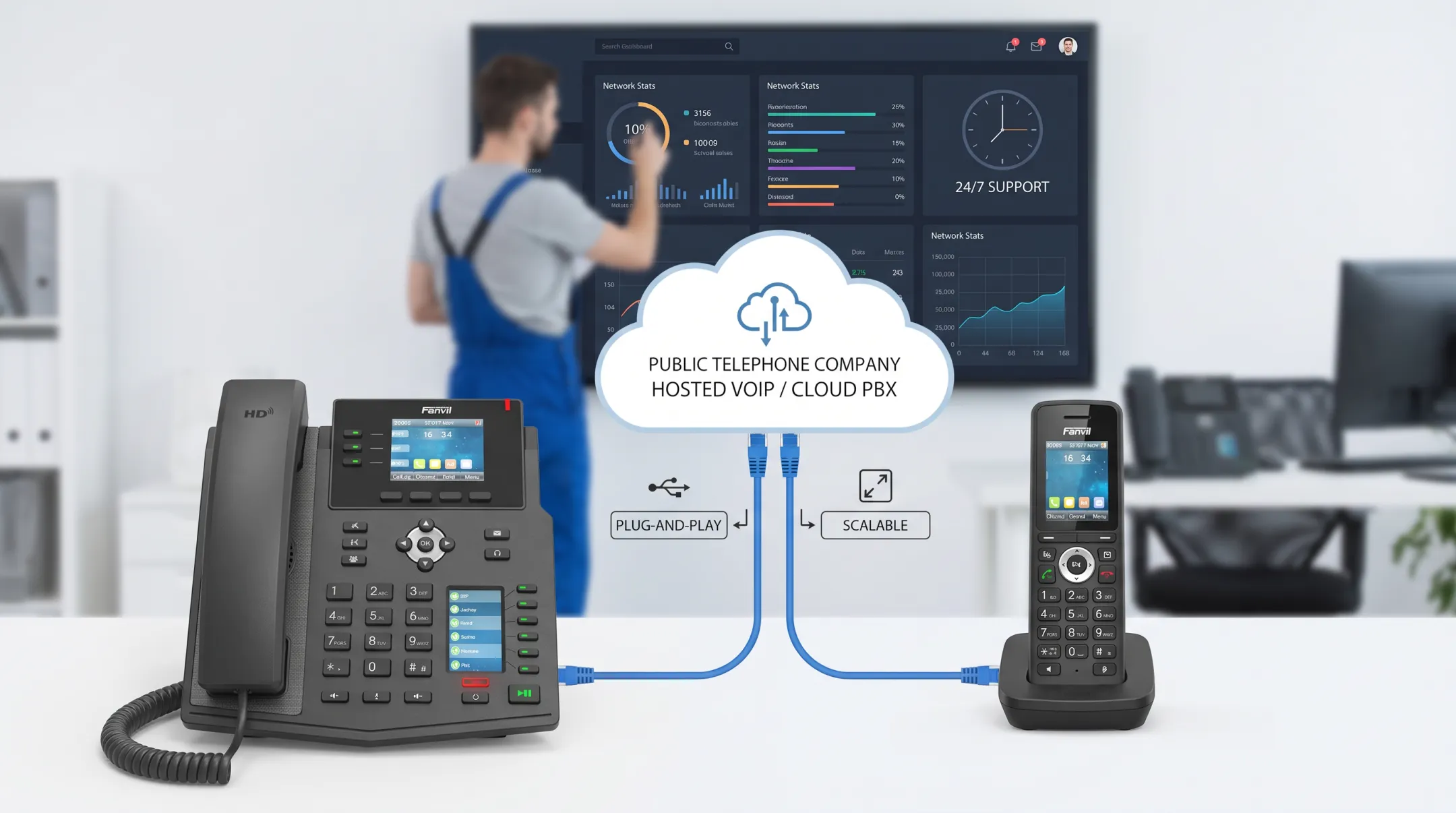 Public Telephone Company hosted VoIP cloud PBX equipment and support setup