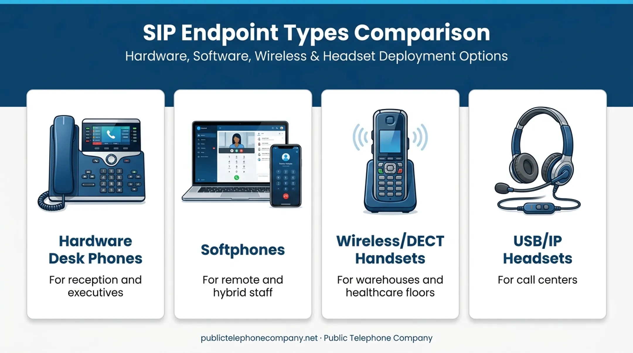 Four SIP endpoint types comparison for business phone roles