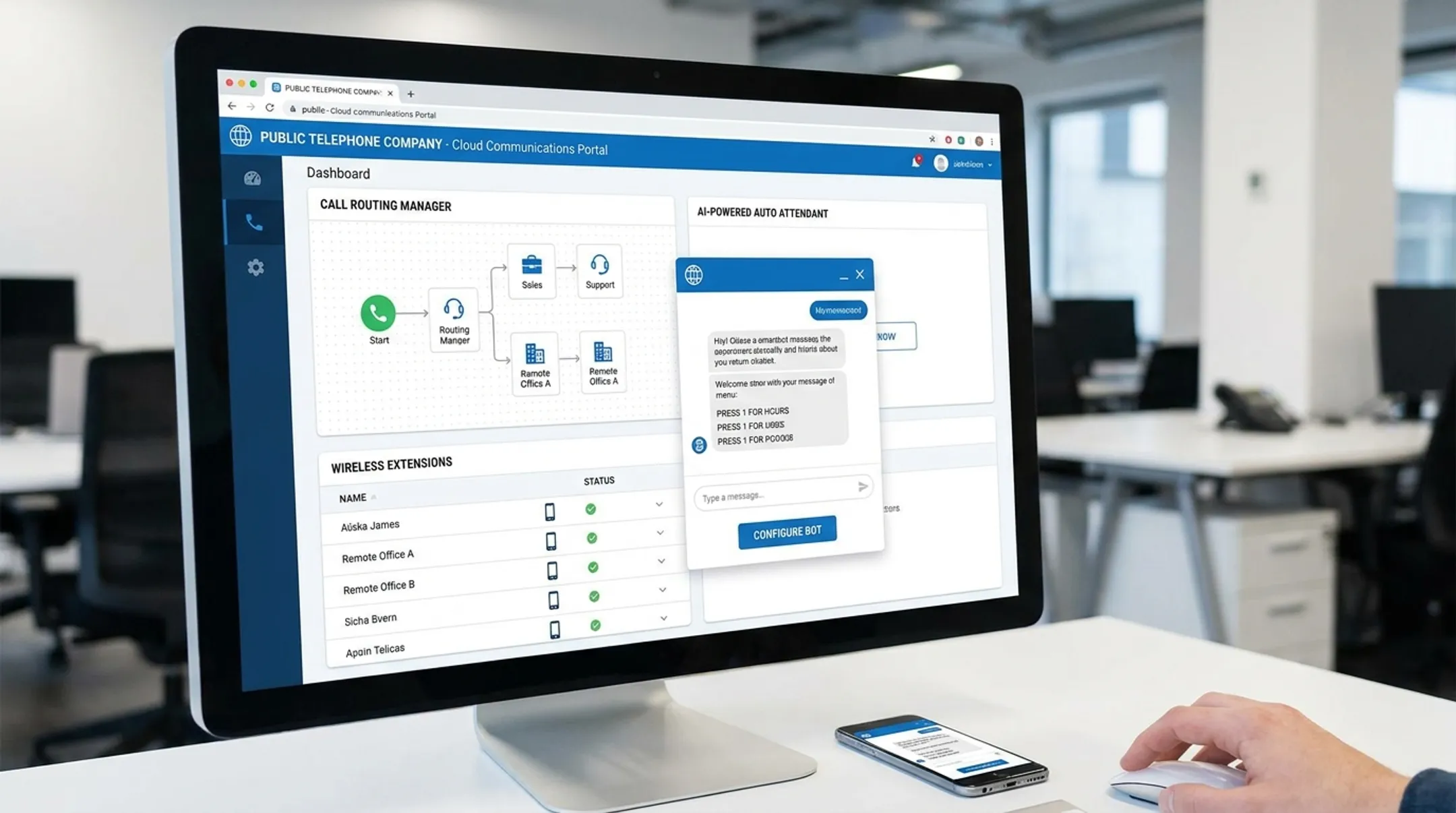 Public Telephone Company cloud phone system dashboard for scalable business use