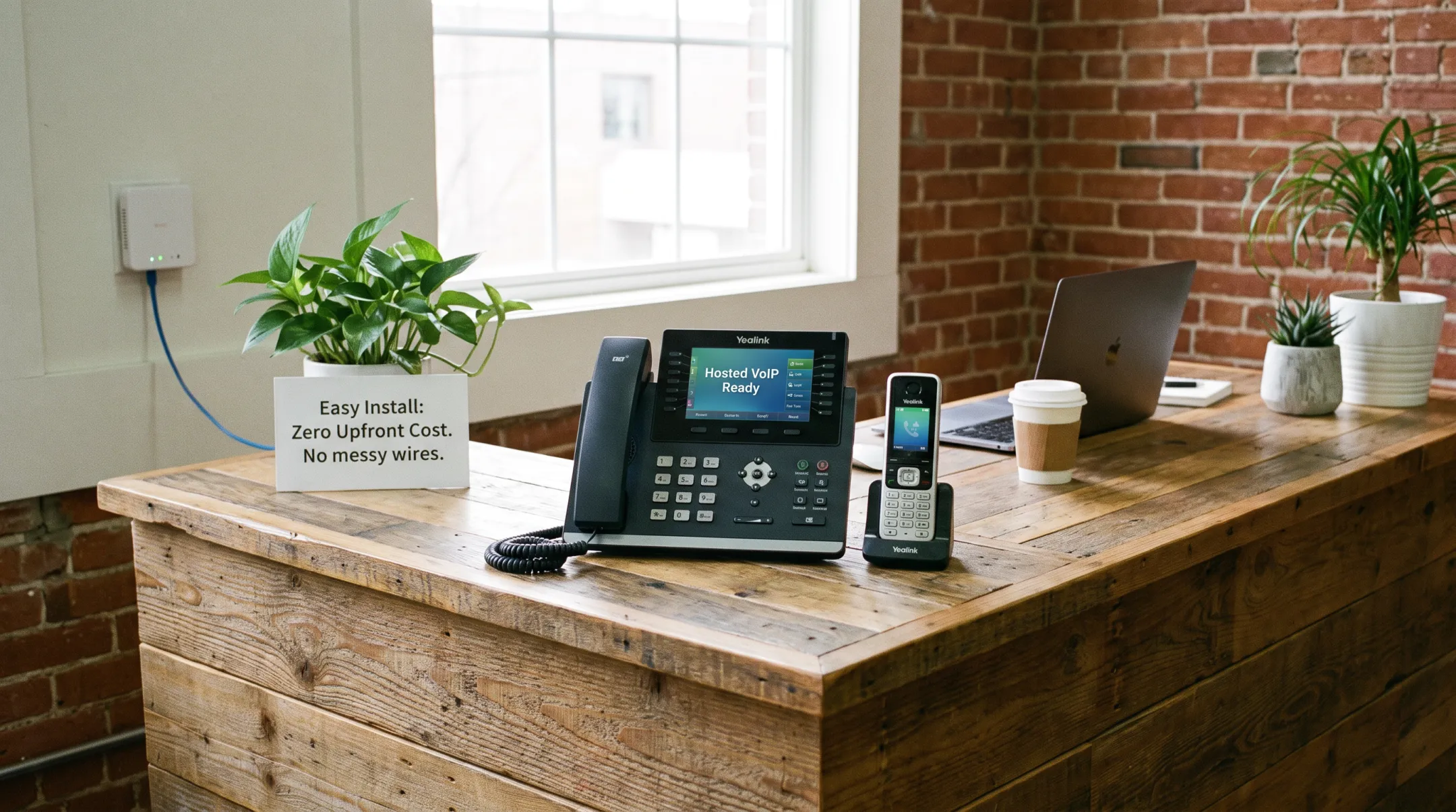 Hosted VoIP phone system equipment with wireless extension handset setup