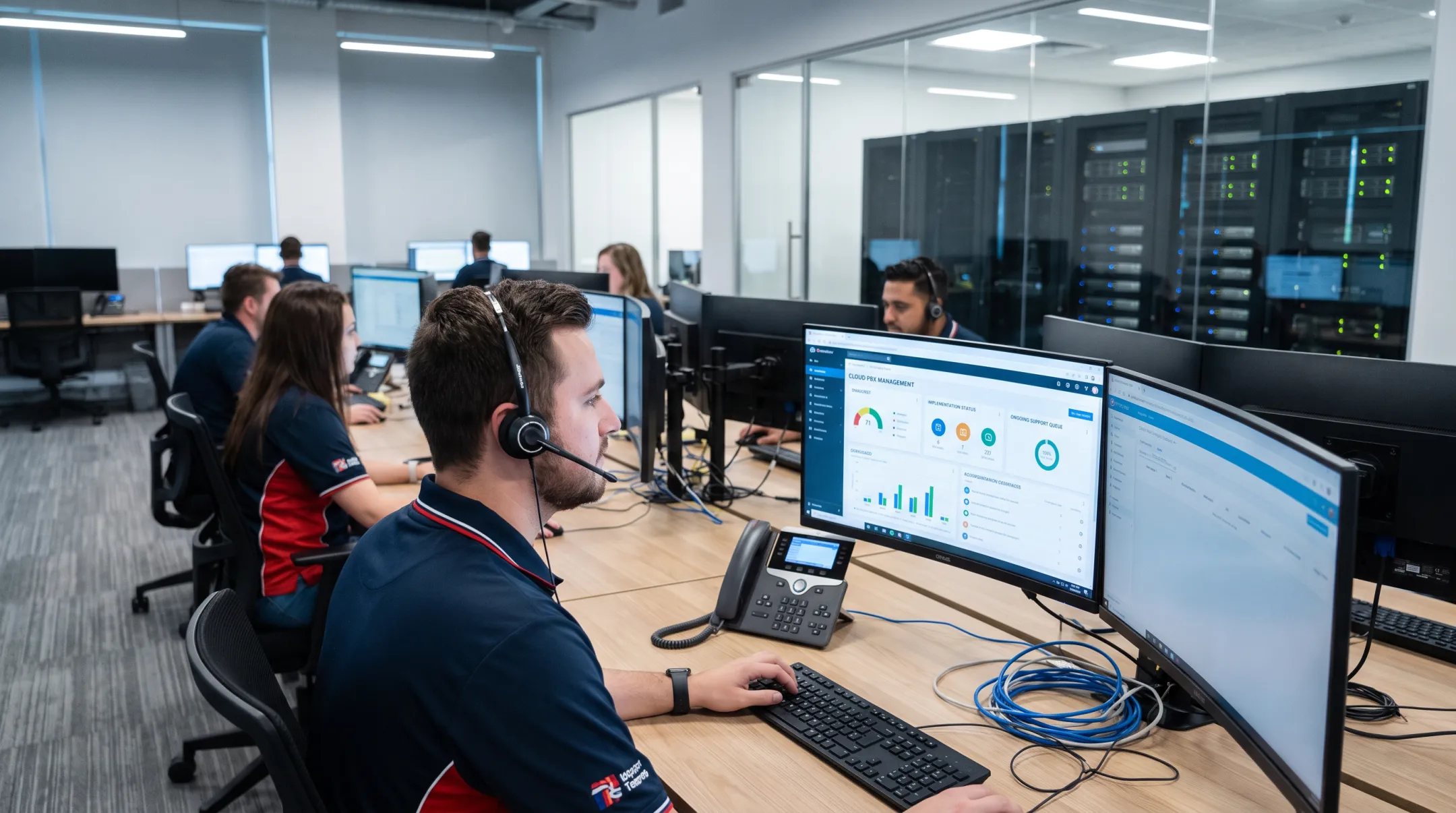 Cloud-hosted PBX support team managing business phone system infrastructure