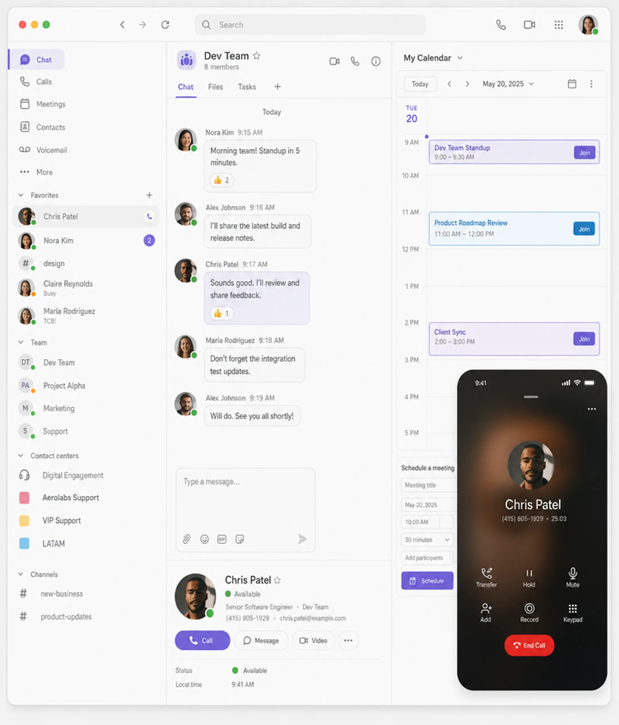 Microsoft Teams calling interface integrated with business phone system