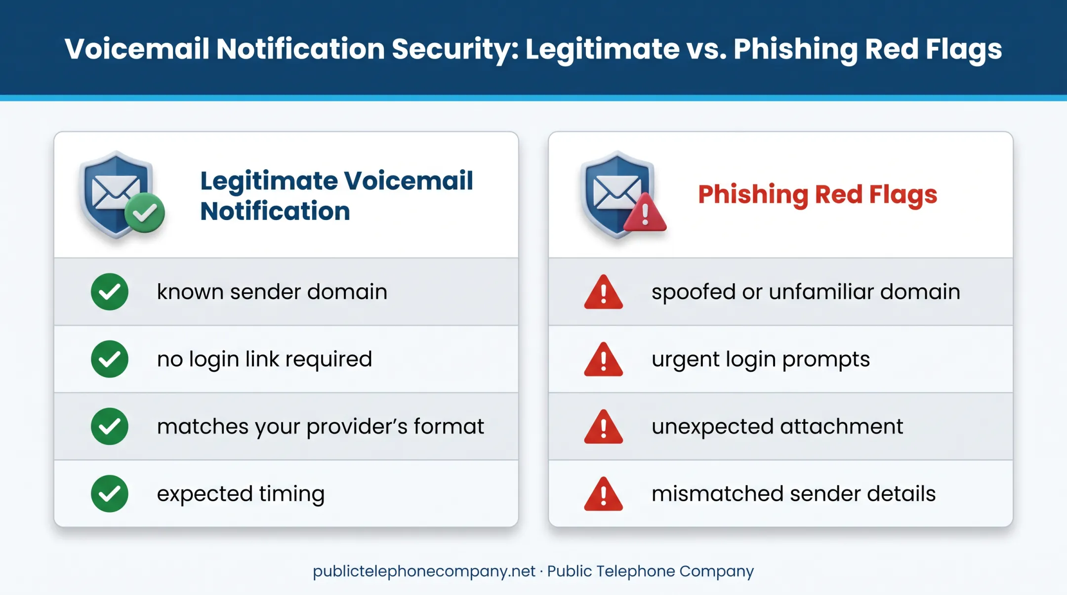 Legitimate voicemail email versus phishing voicemail email warning signs