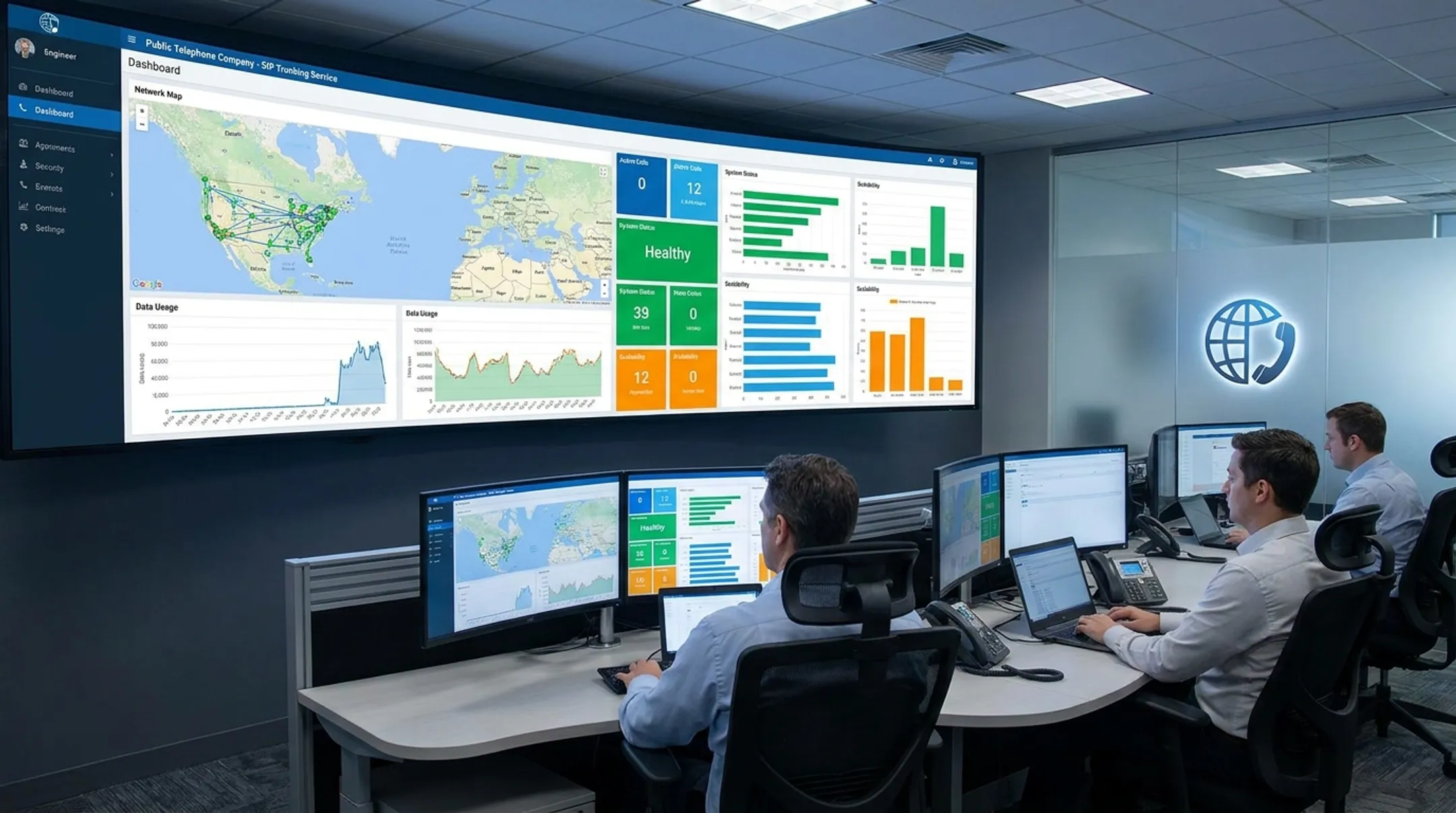 Public Telephone Company SIP trunking platform dashboard and network monitoring
