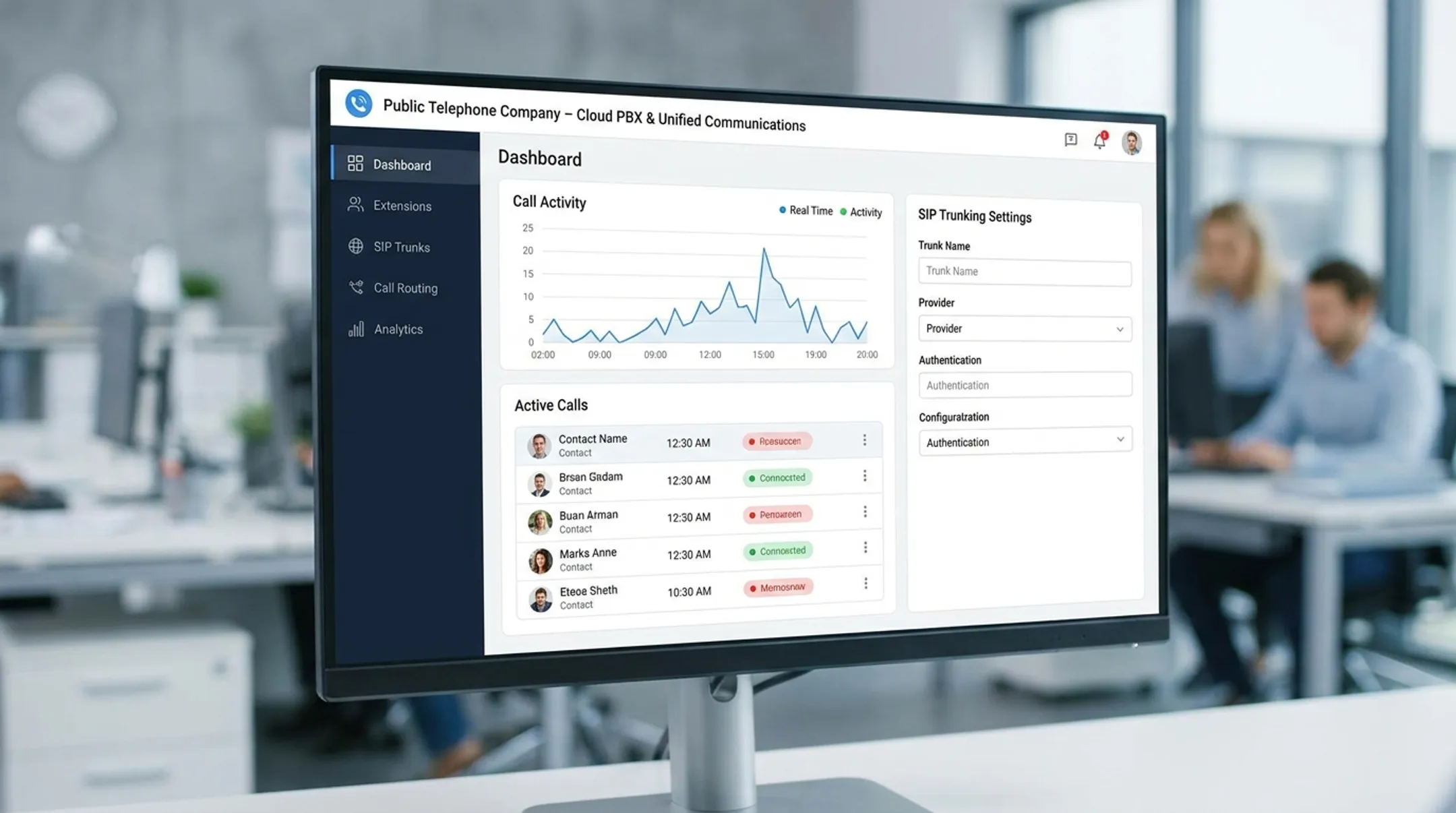 Public Telephone Company cloud hosted PBX and UCaaS platform interface