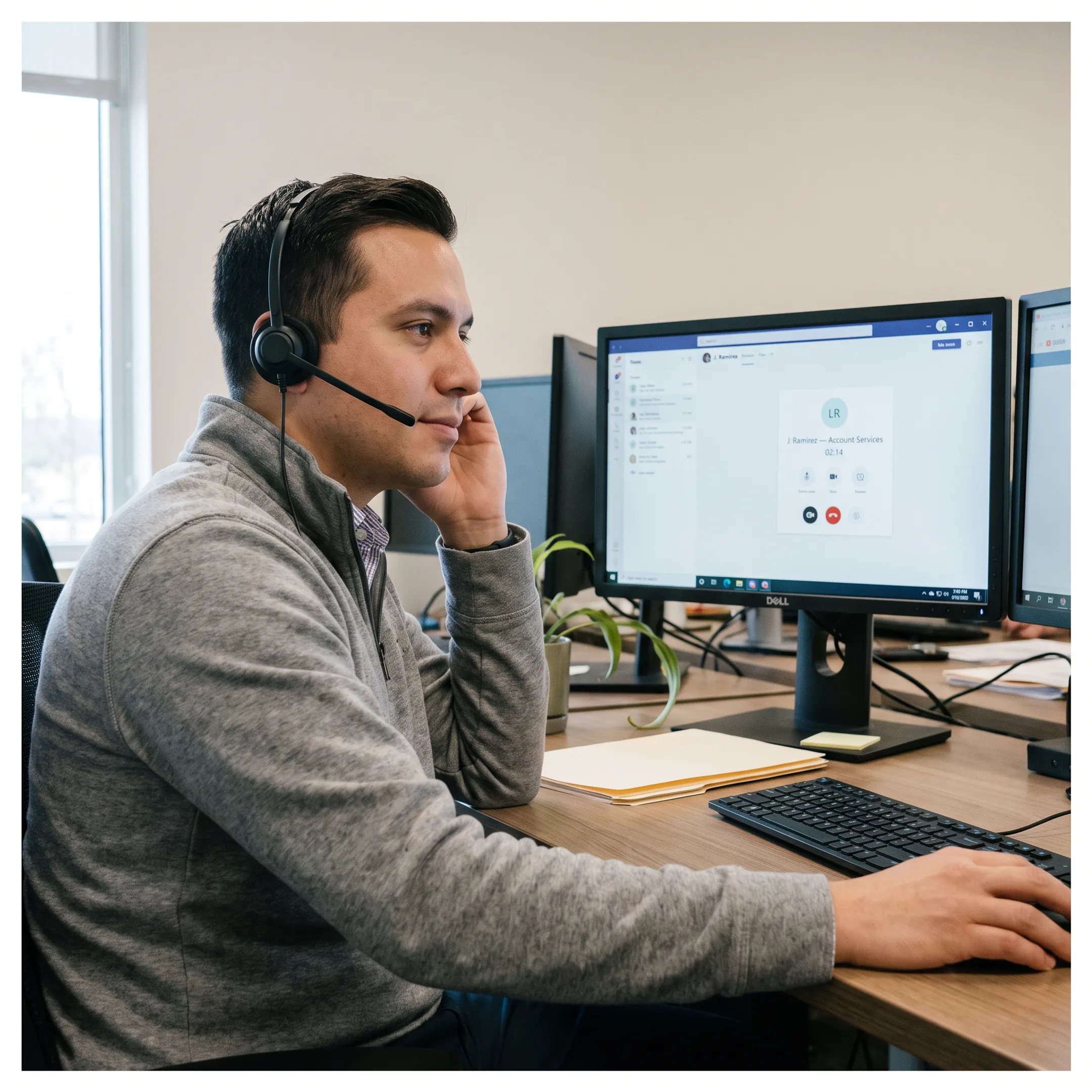 Professional using a unified cloud business phone system at work