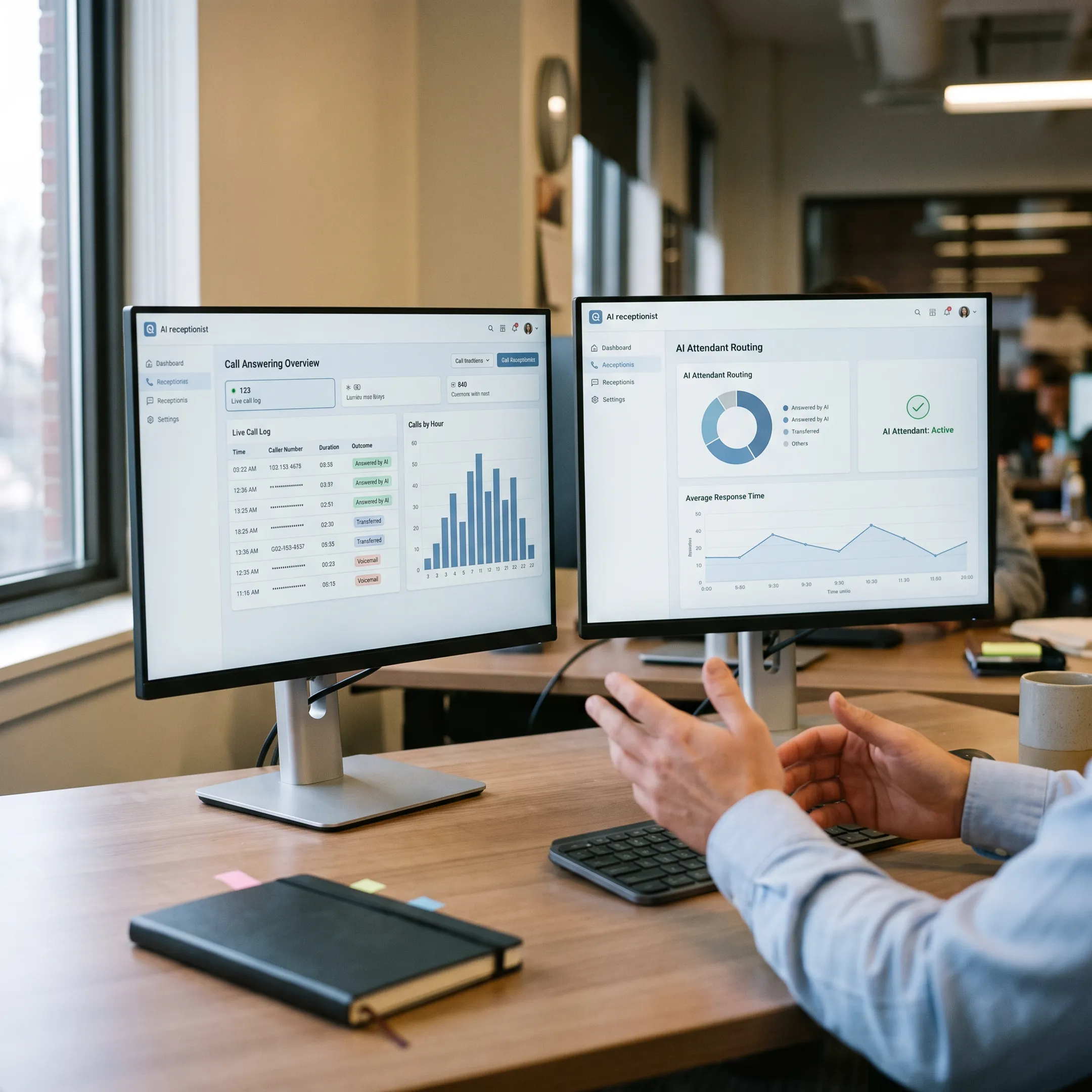 Customer support team monitoring cloud AI receptionist call queue