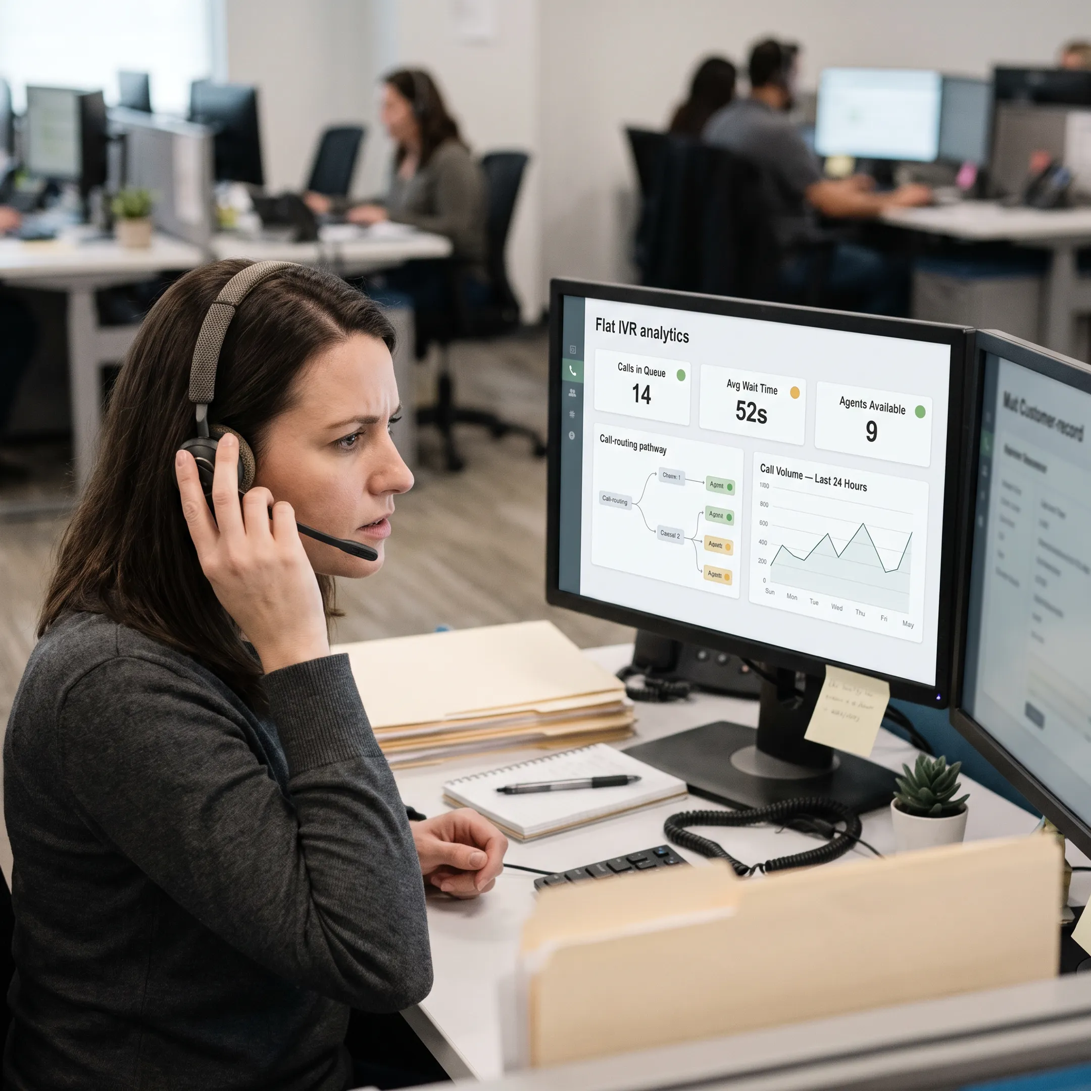 Interactive voice response dashboard interface showing call routing workflows