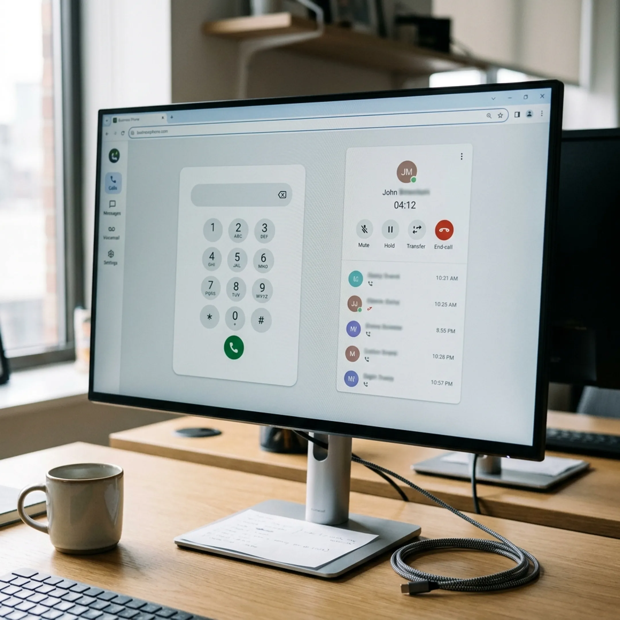 Web phone application interface shown on computer monitor