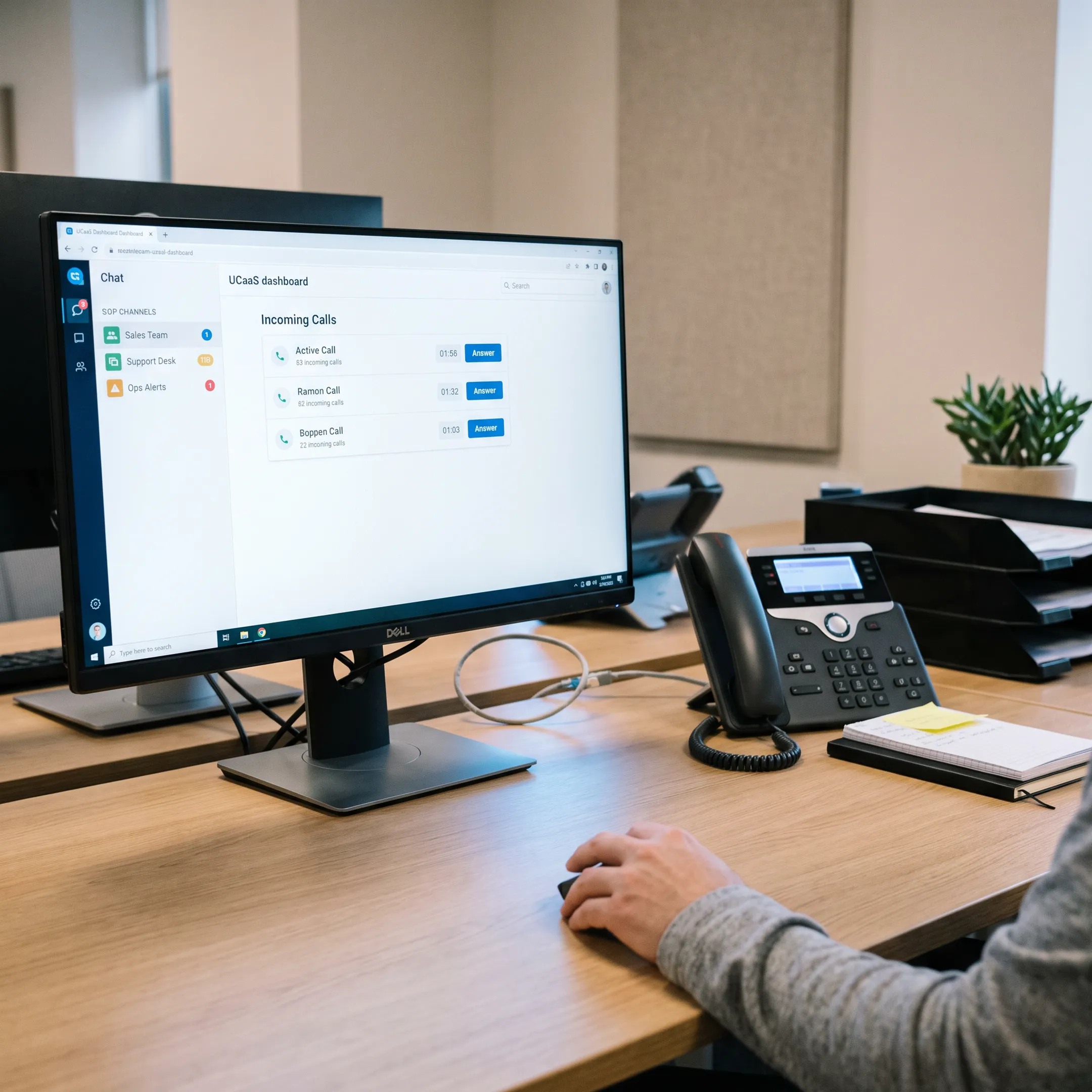 Cloud PBX and unified voice collaboration dashboard on desktop and phone