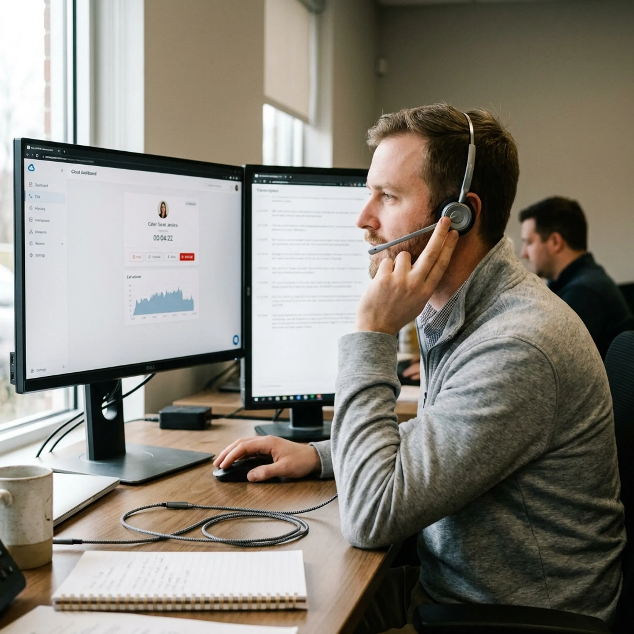 Business professional communicating via cloud PBX software