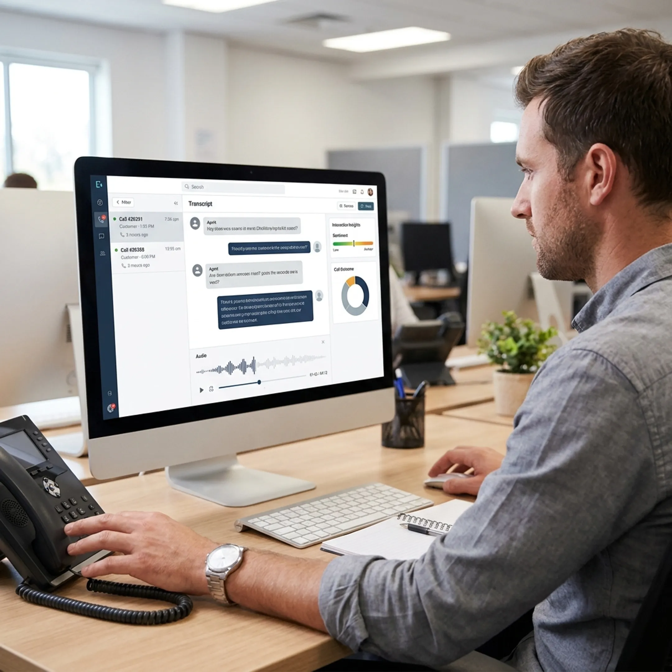 Dashboard displaying automated audio transcription and call insights