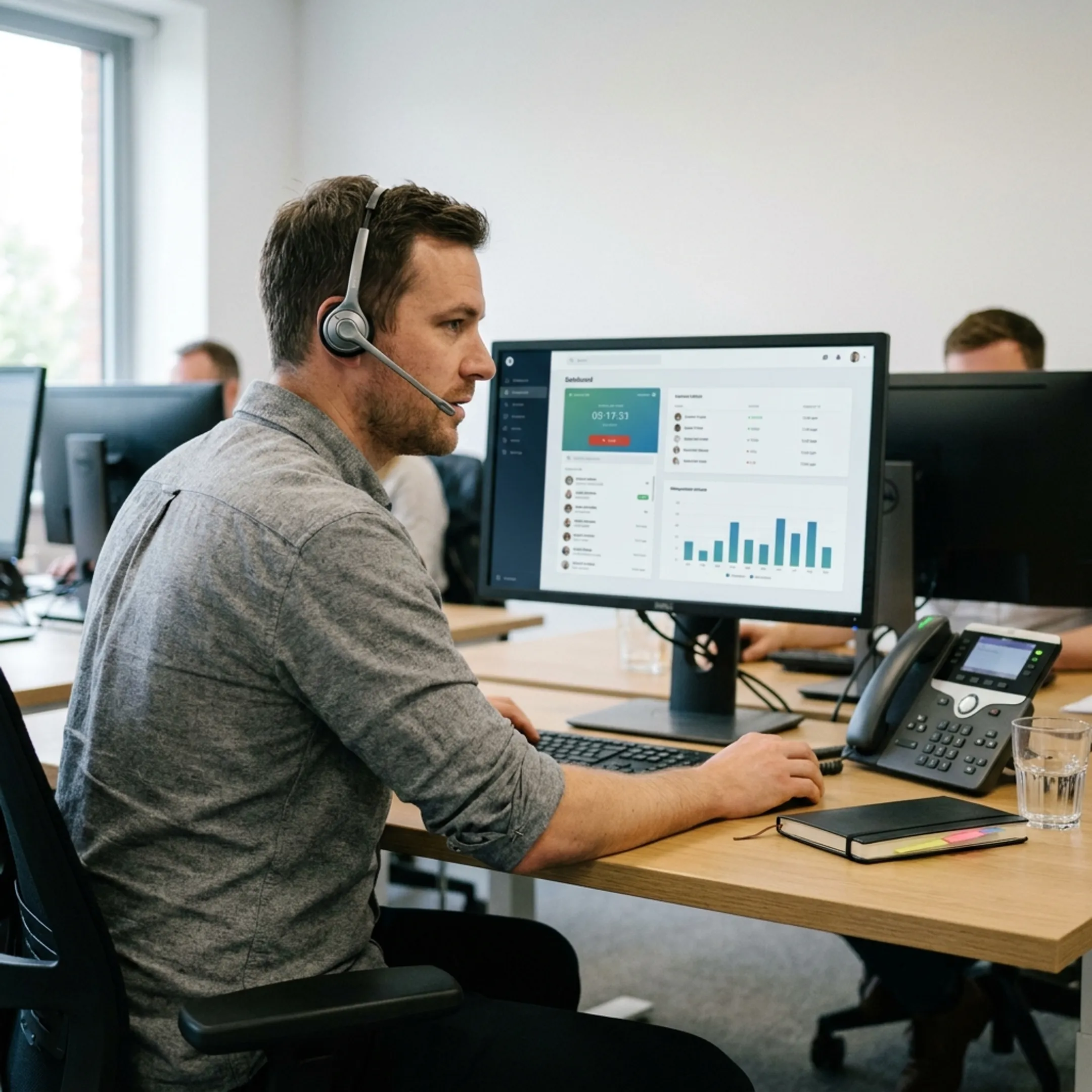 Business professional communicating using an enterprise unified telecommunications headset