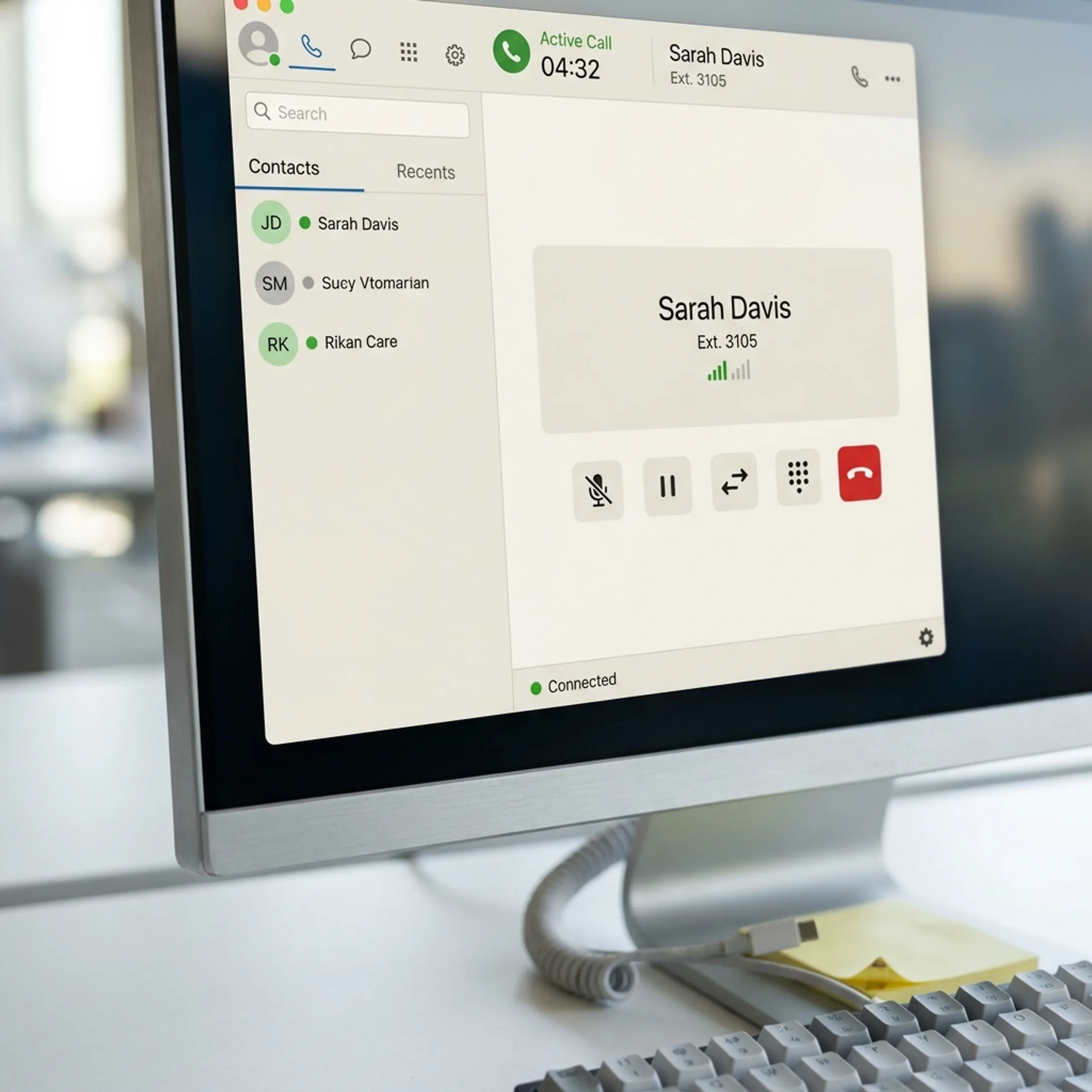 Dashboard of computer calling software on desktop screen